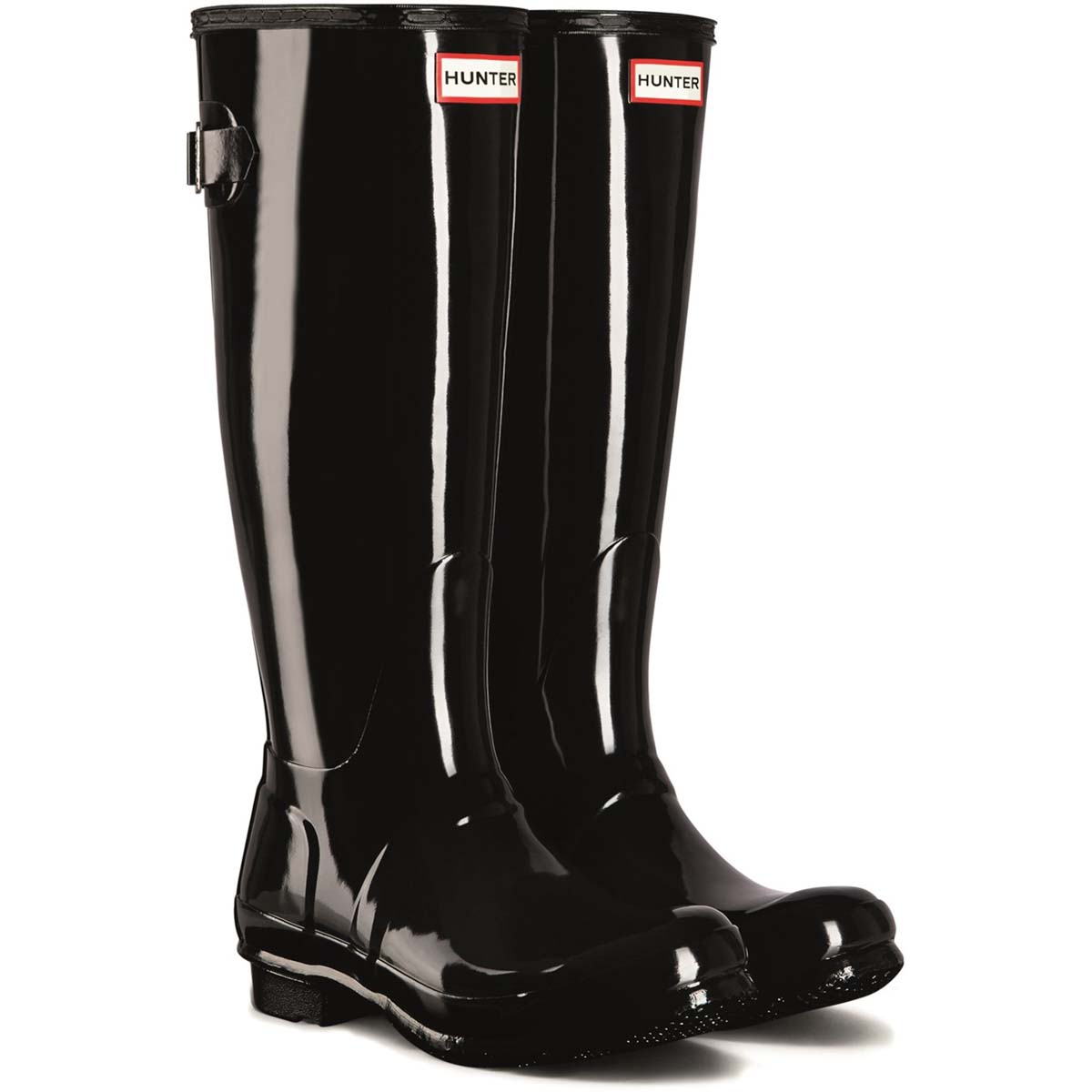 Hunter Tall Back Adjustable Gloss Black Womens Wellingtons WFT1001RGL in a Plain Man-made in Size 3