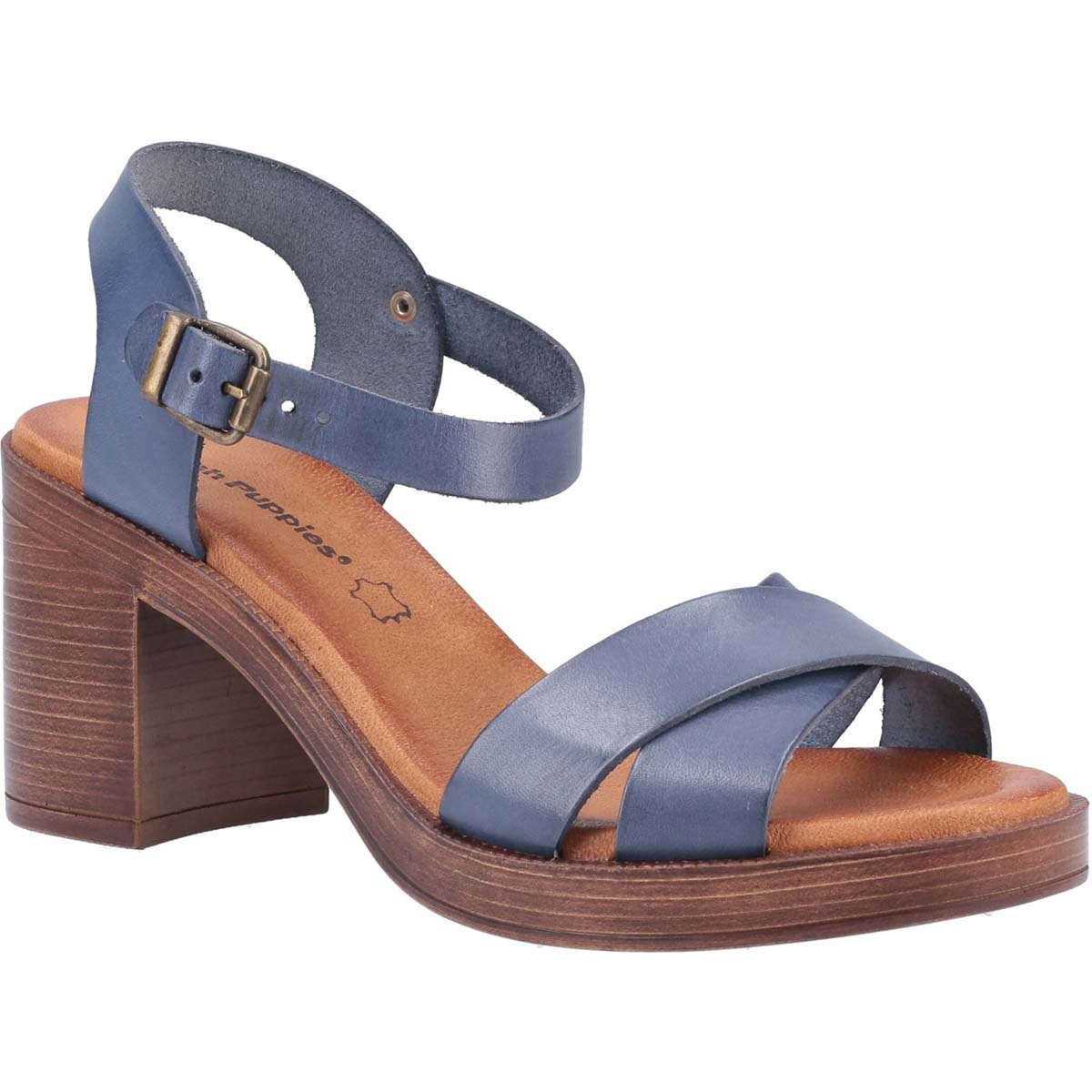 Hush Puppies Georgia Blue Womens Heeled Sandals 31949-54715 in a Plain Leather in Size 6