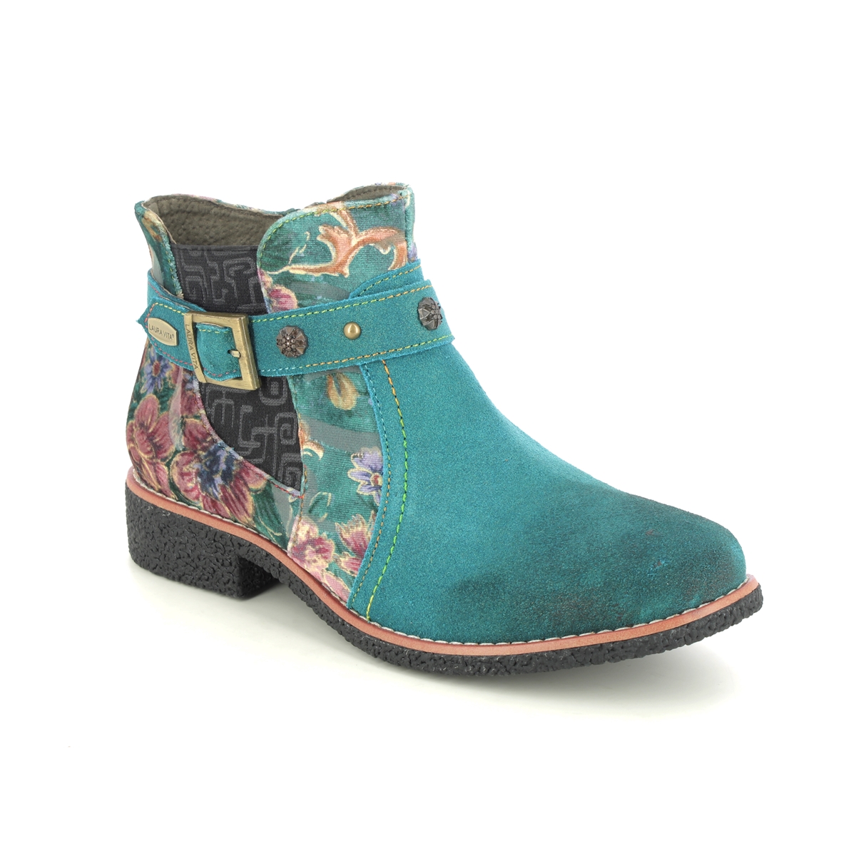 Laura Vita - Cocralieo 04 (Turquoise Leather) 4195-94 In Size 36 In Floral Turquoise Leather