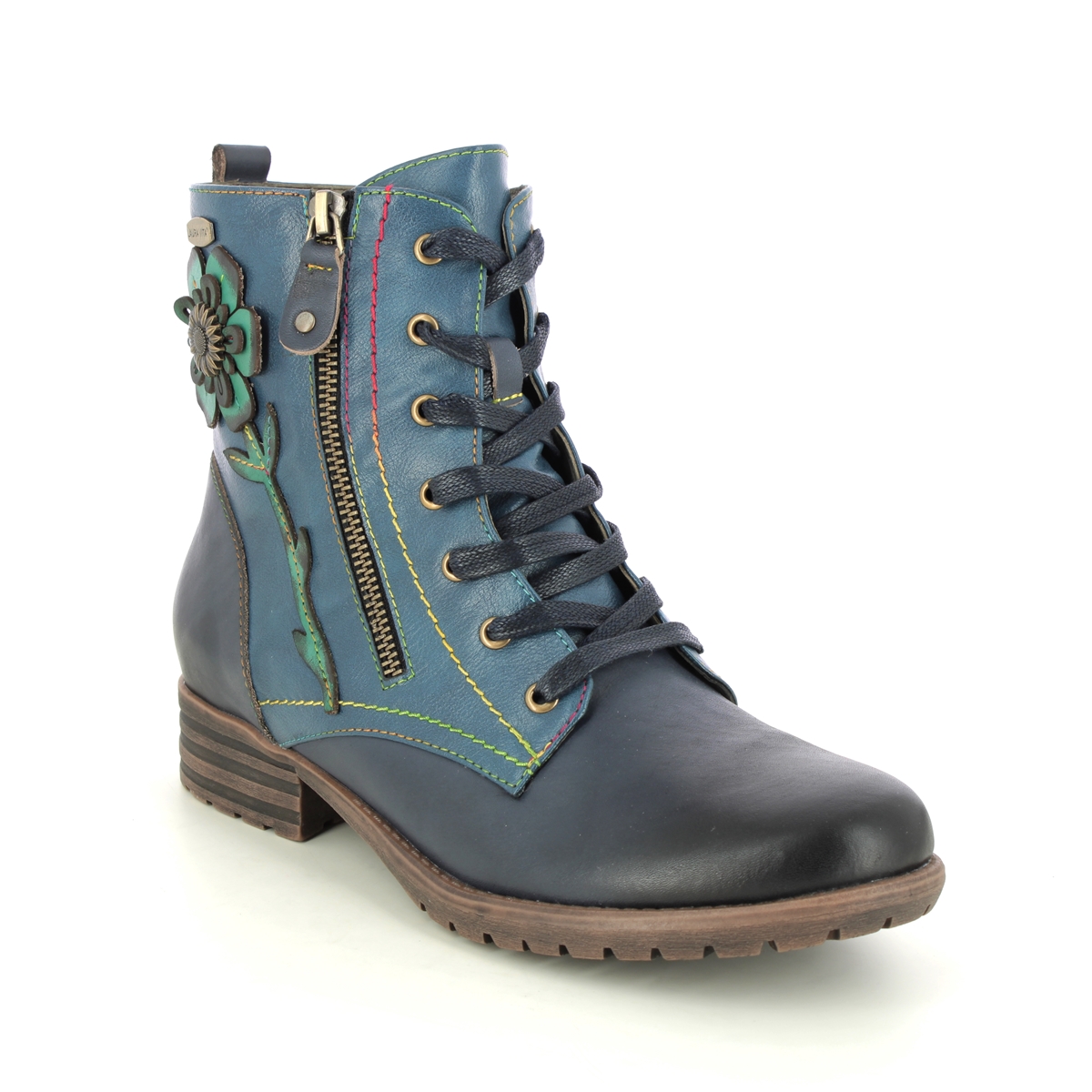 Laura Vita - Gacmayo 86 Zip (Blue Leather) 4395-75 In Size 39 In Floral Blue Leather