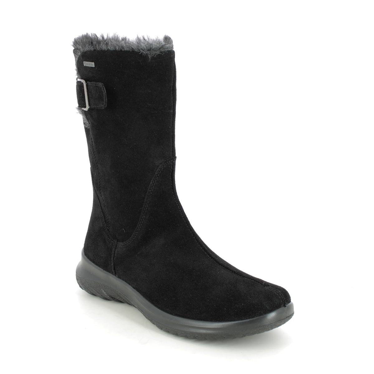 Legero Softboot Gtx Mid Black Suede Womens Mid Calf Boots 2009576-00 In Size 8 In Plain Black Suede