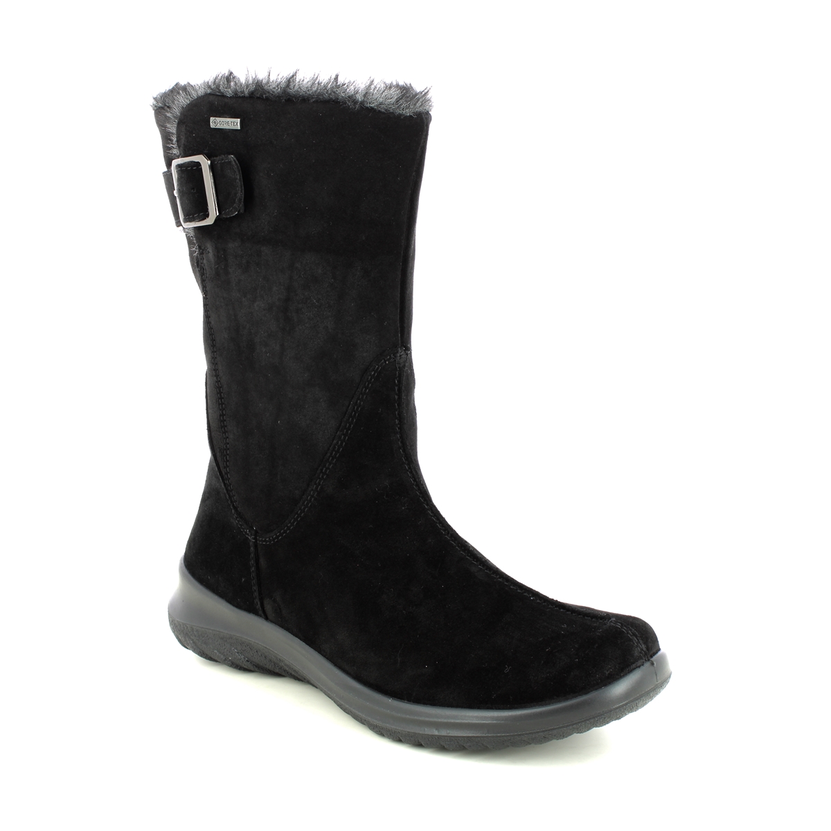 Legero Softboot Gtx Mid Black Suede Womens Mid Calf Boots 2009576-00 In Size 6 In Plain Black Suede
