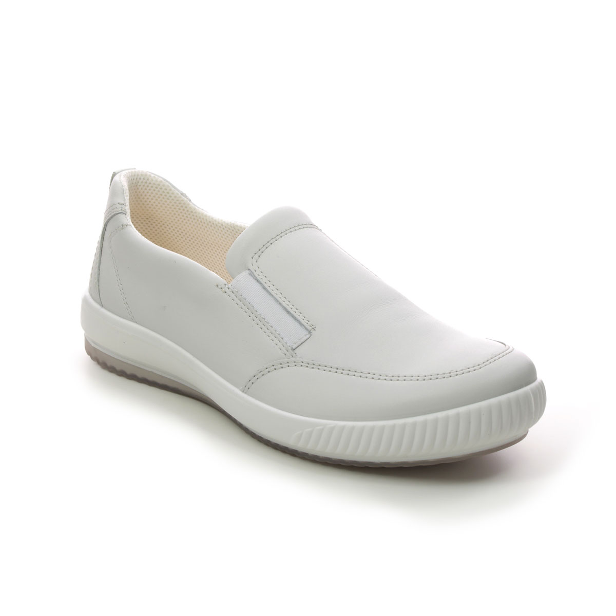 Legero Tanaro 5 Slip White Leather Womens Comfort Slip On Shoes 2000215-1000 In Size 5 In Plain White Leather