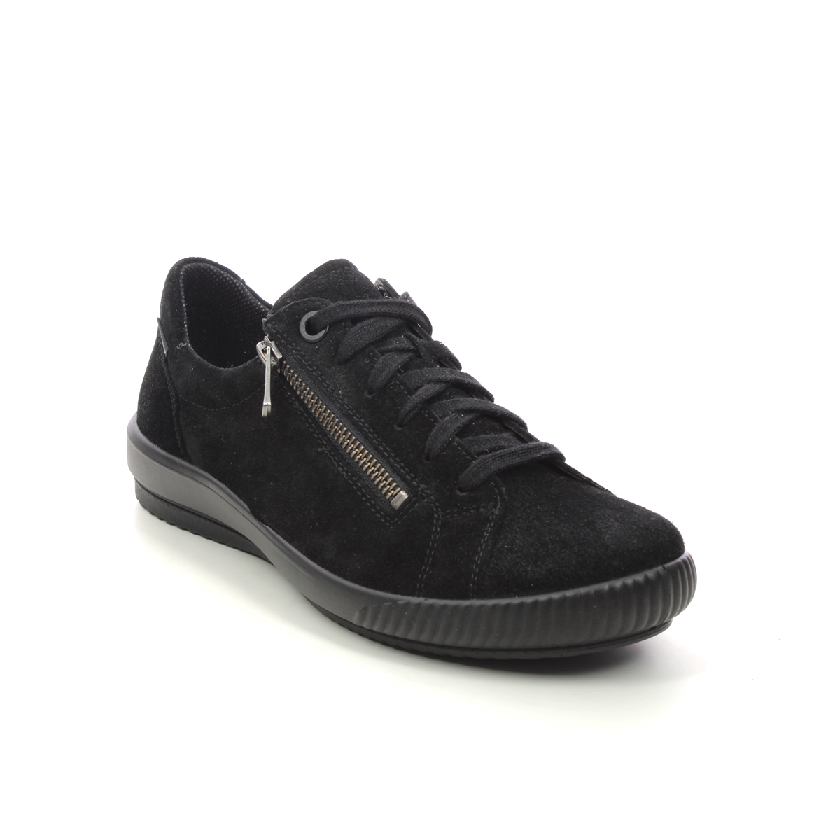 Legero Tanaro Gtx Zip Black Suede Womens Lacing Shoes 2000219-0000 In Size 6 In Plain Black Suede