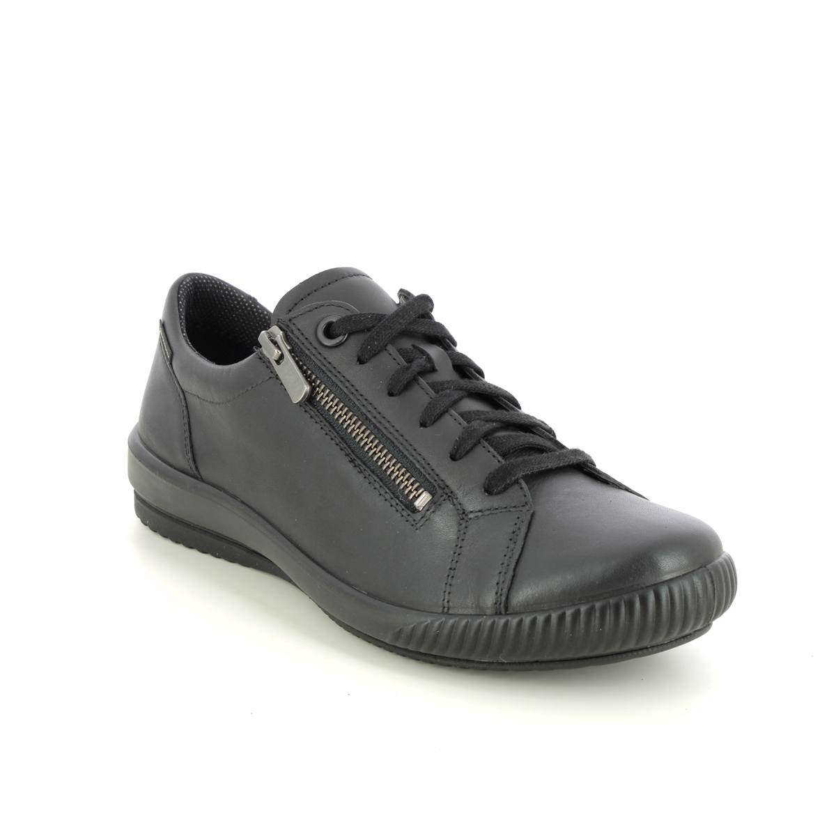 Legero Tanaro Gtx Zip Black Leather Womens Lacing Shoes 2000219-0200 In Size 6 In Plain Black Leather