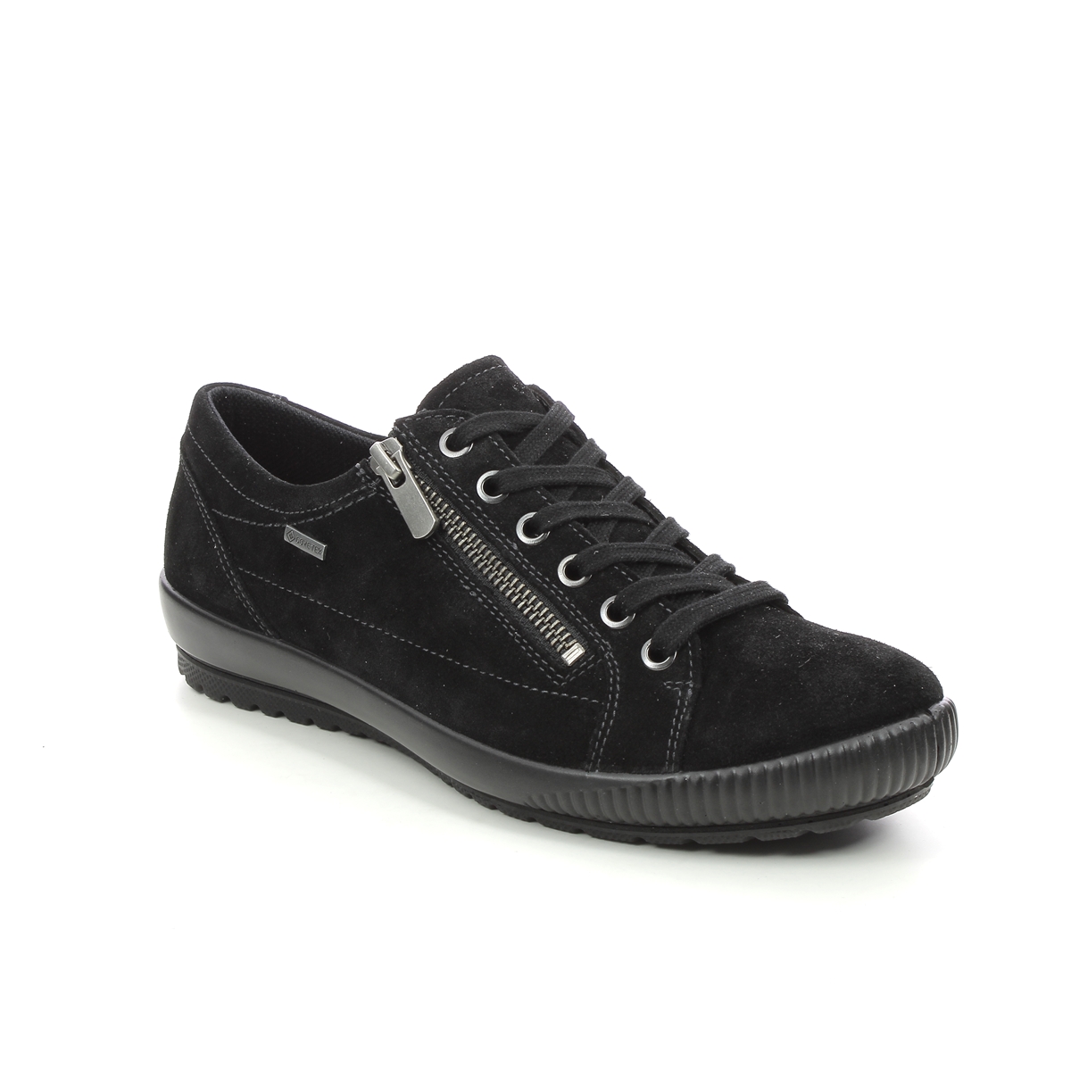 Legero Tanaro Zip Gtx Black Suede Womens Lacing Shoes 00616-00 In Size 9 In Plain Black Suede