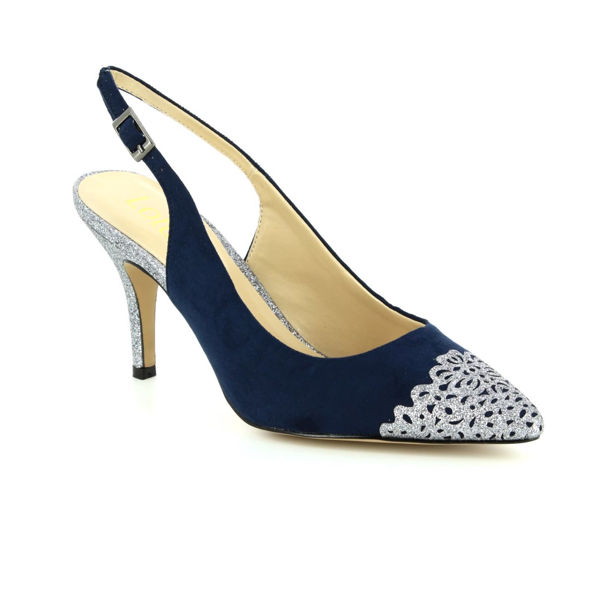 navy and white high heel shoes
