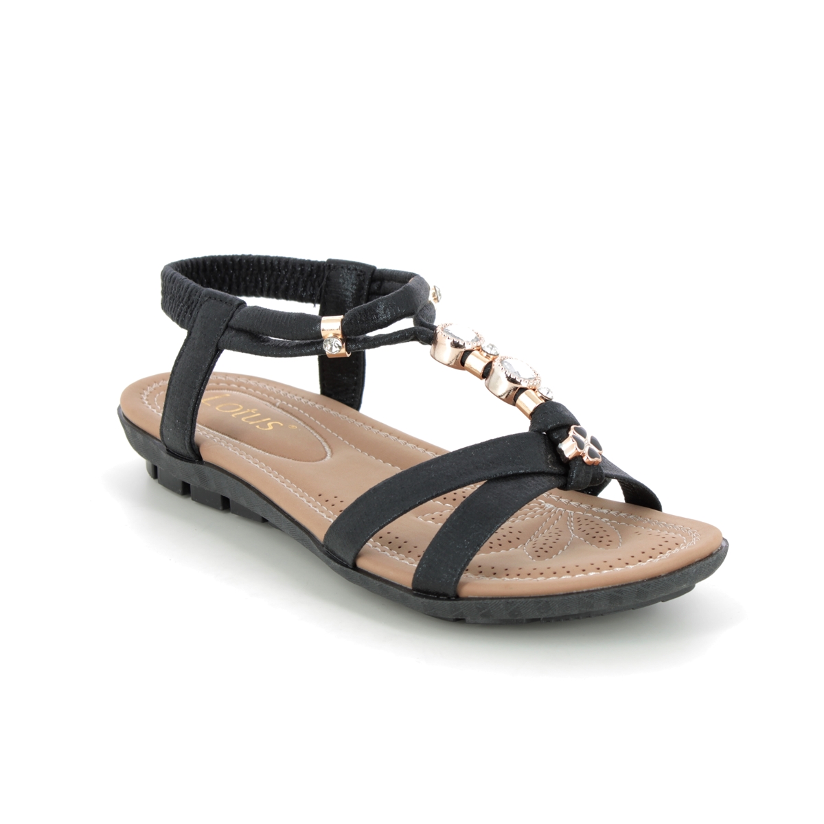 Lotus Bettina Margarita Black Womens Flat Sandals in a Plain  in Size 8