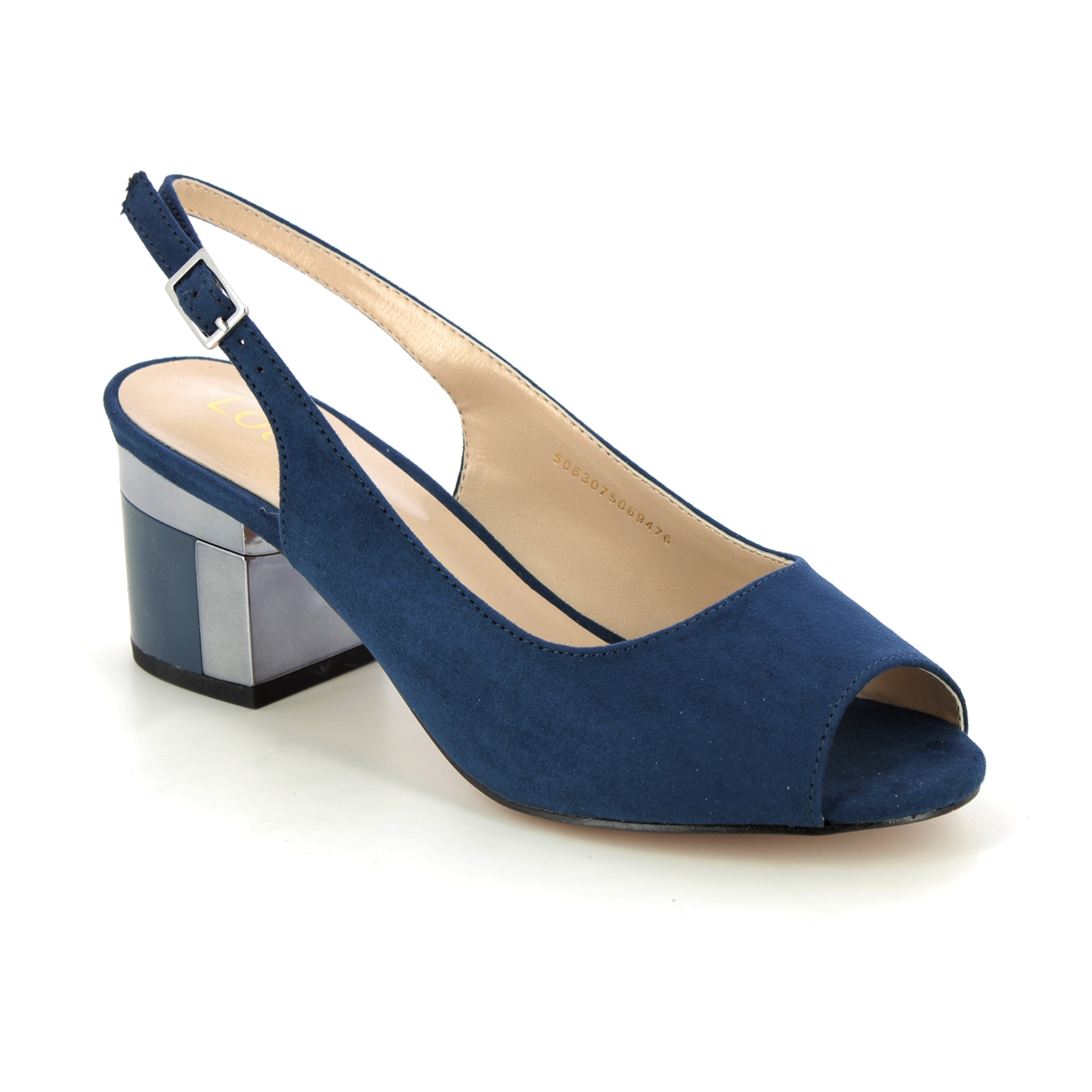 Lotus Evelyn Peep Toe Navy Womens Slingback Shoes in a Plain Textile in Size 6