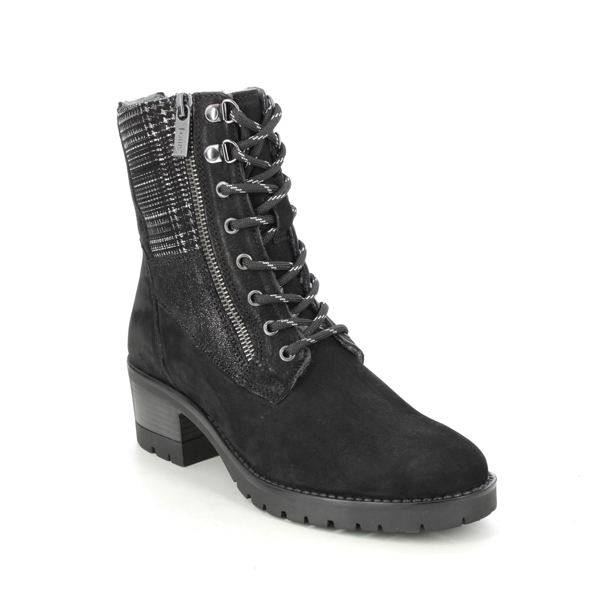 Lotus Oklahoma Crave Black leather Womens Lace Up Boots in a Plain Leather in Size 4