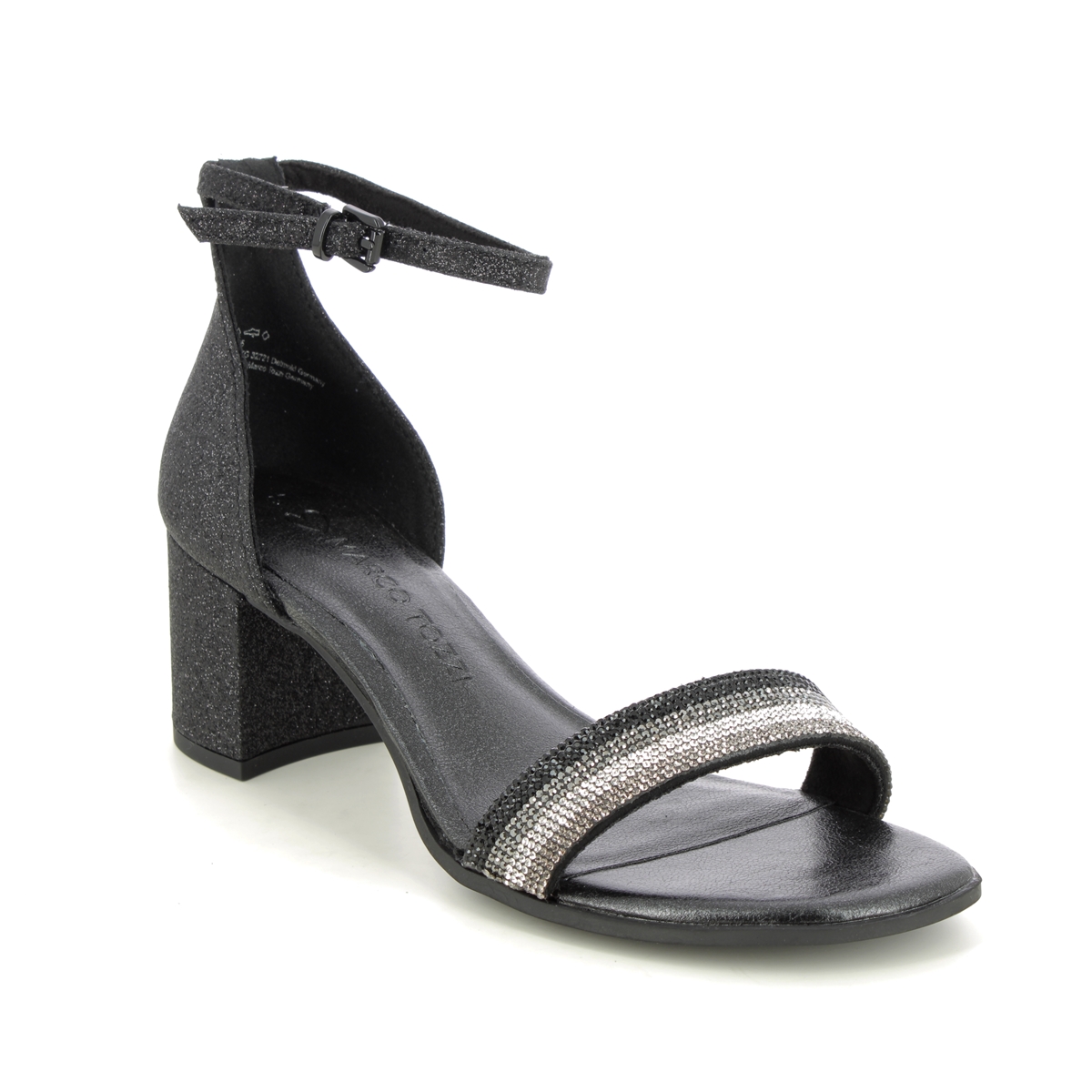 Marco Tozzi Ala Stripe Black Glitz Womens Heeled Sandals 28301-41-065 In Size 37 In Plain Black Glitz