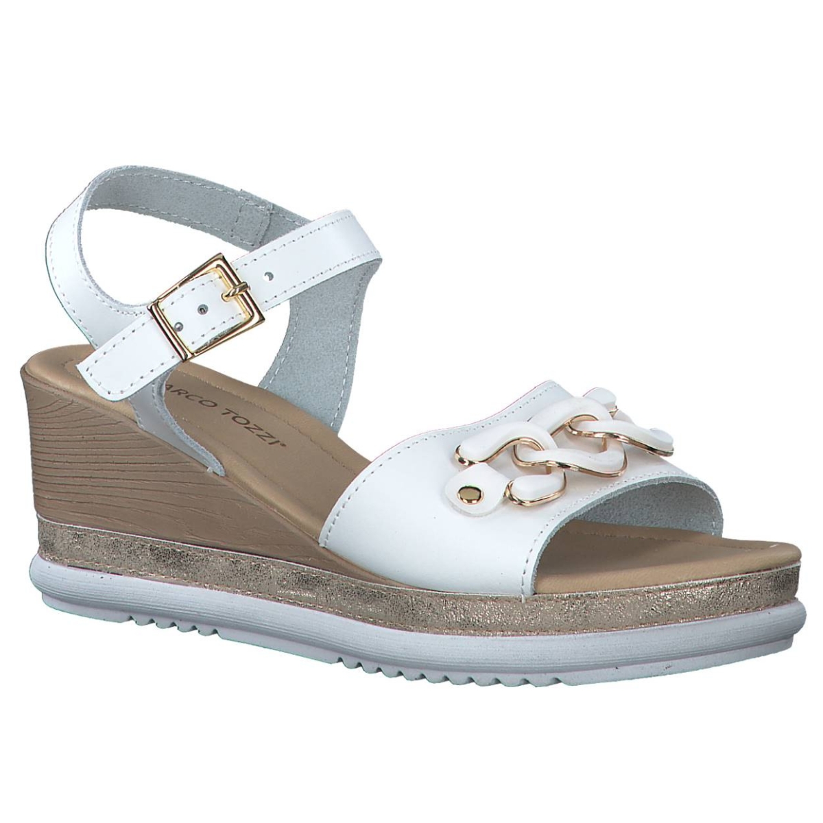 Marco Tozzi Arillas White Womens Wedge Sandals 28005-42-113 in a Plain Leather and Man-made in Size 41