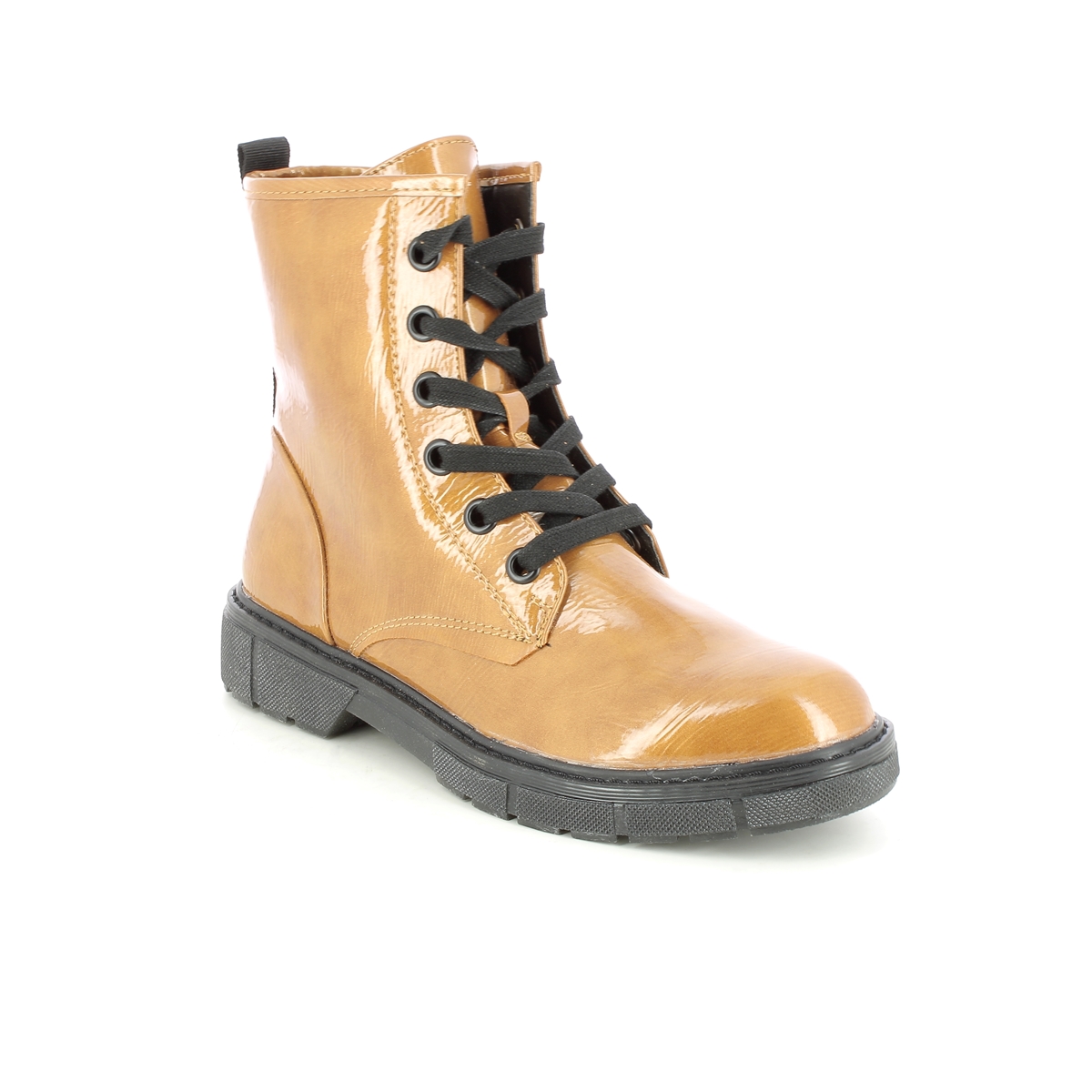Marco Tozzi Badie  Lace Yellow Patent Womens Biker Boots 25282-27-675 In Size 37 In Plain Yellow Patent