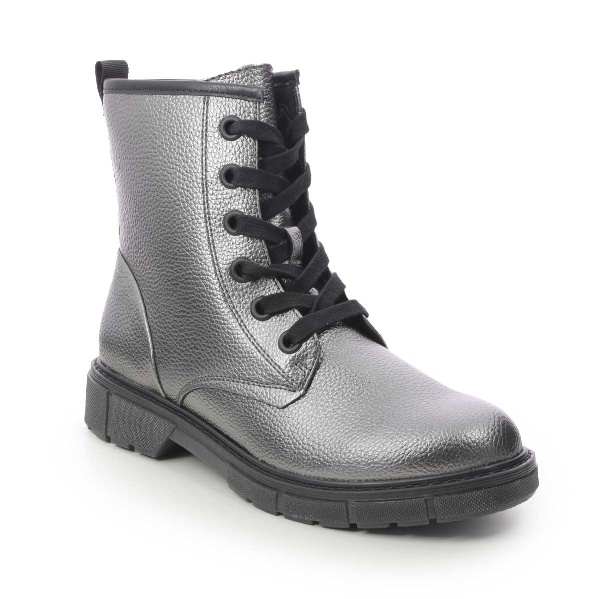 Marco Tozzi Badie  Lace Pewter Womens Biker Boots 25282-41-906 In Size 40 In Plain Pewter