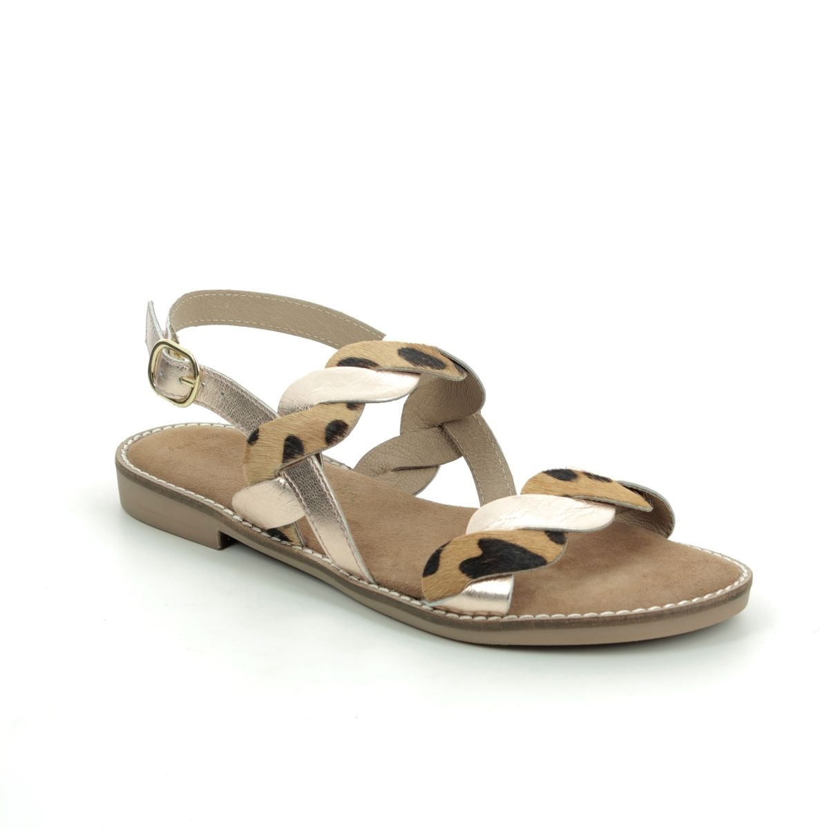 Marco Tozzi New Diamond Rose Gold Womens Flat Sandals 28130-24-532 in a Leopard Leather in Size 37
