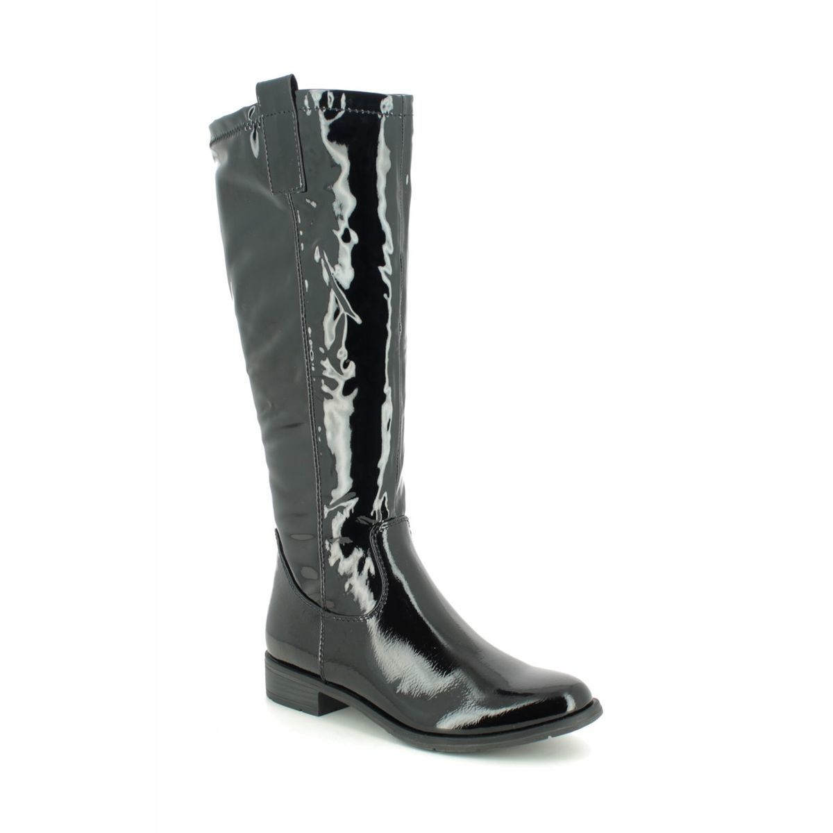 knee high black patent boots