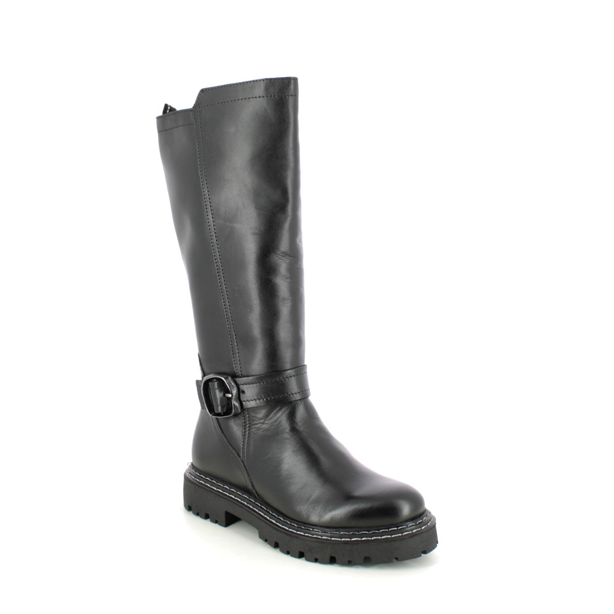 Marco Tozzi Sensio Long Black Leather Womens Knee-High Boots 25610-29-002 In Size 41 In Plain Black Leather