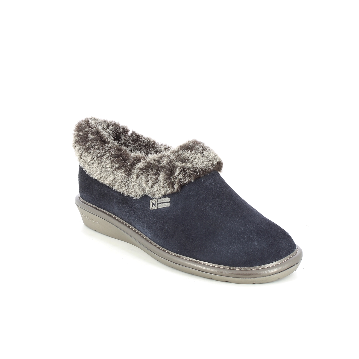 Nordikas Toasty Fur Navy Suede Womens Slippers 1358-4O In Size 37 In Plain Navy Suede