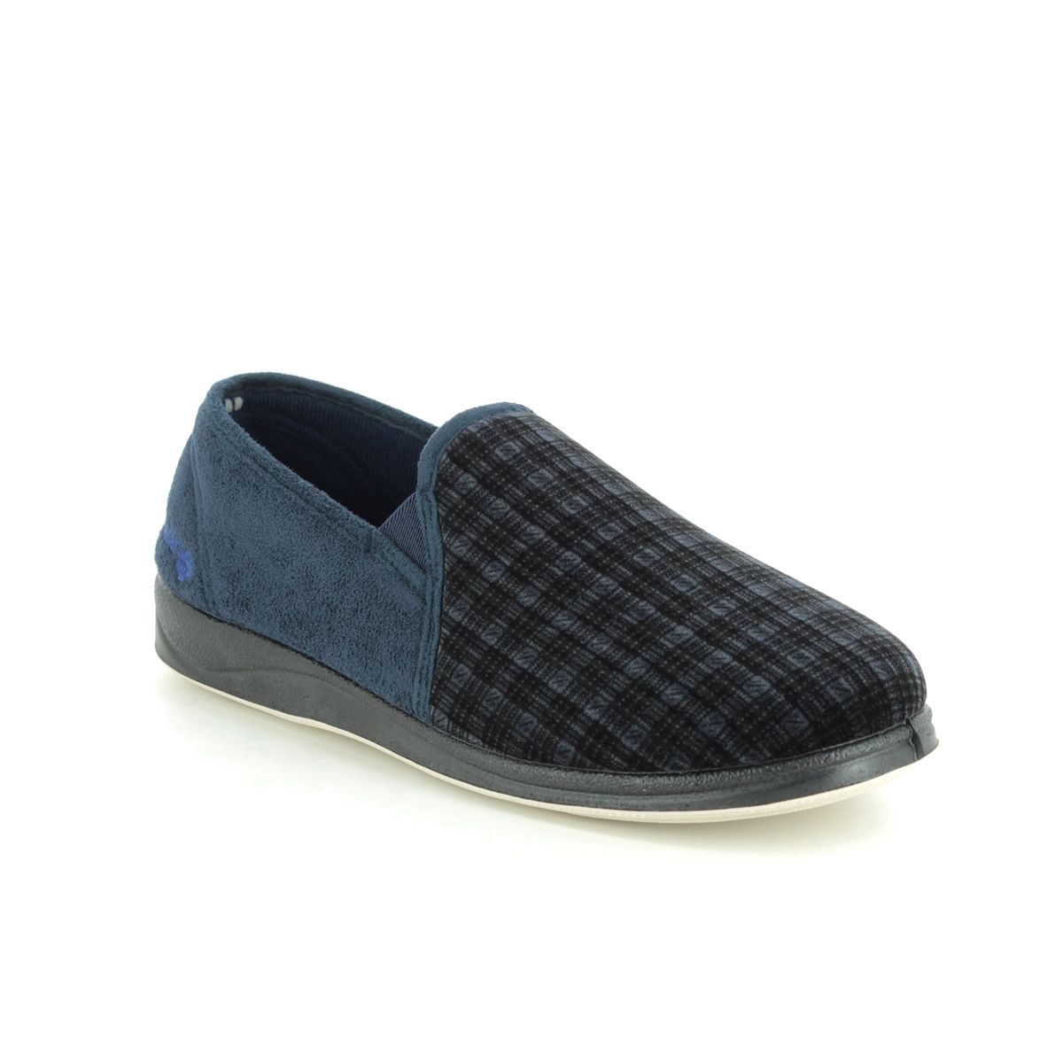 Padders Albert G Fit Navy Mens slippers 408S-96 in a Tartan Textile in Size 9