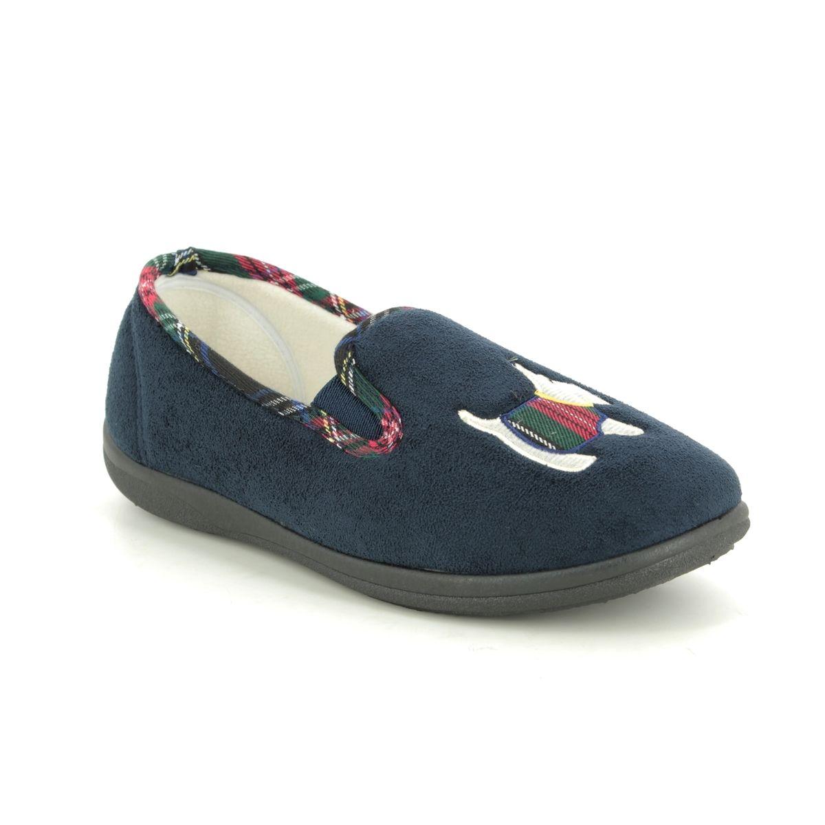 Padders Dandie Ee-eee Navy Womens slippers 4082-24 in a Plain Microsuede in Size 8