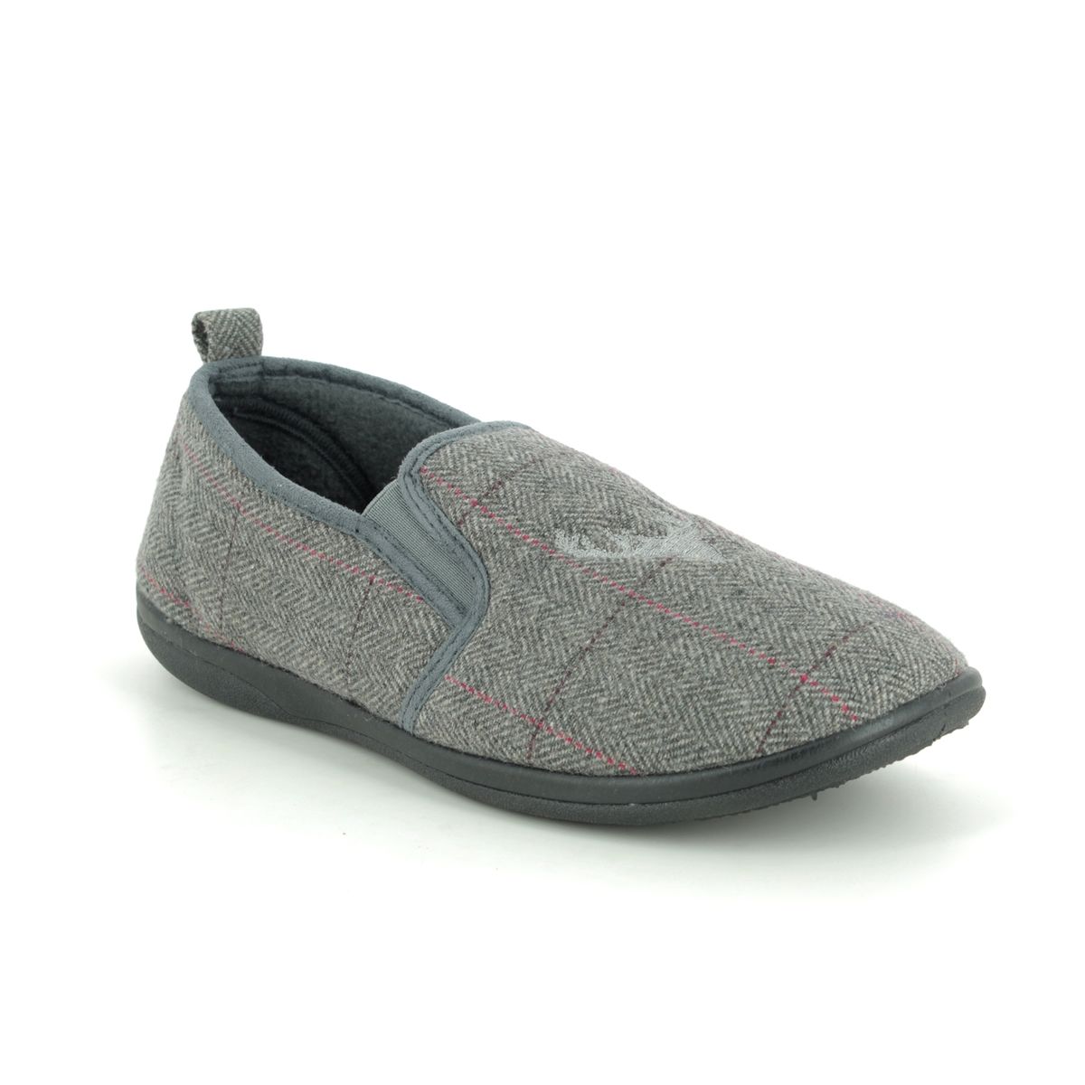 Padders Huntsman G Fit Grey Mens slippers 489-97 in a Tartan Textile in Size 12