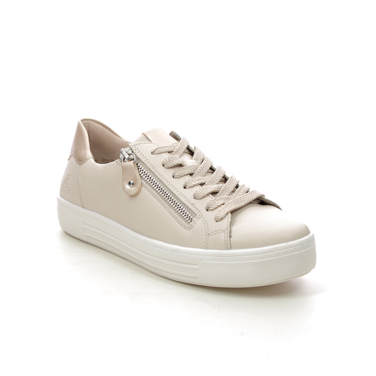 Remonte Altozip Beige Leather Womens Trainers D0903-61 In Size 41 In Plain Beige Leather