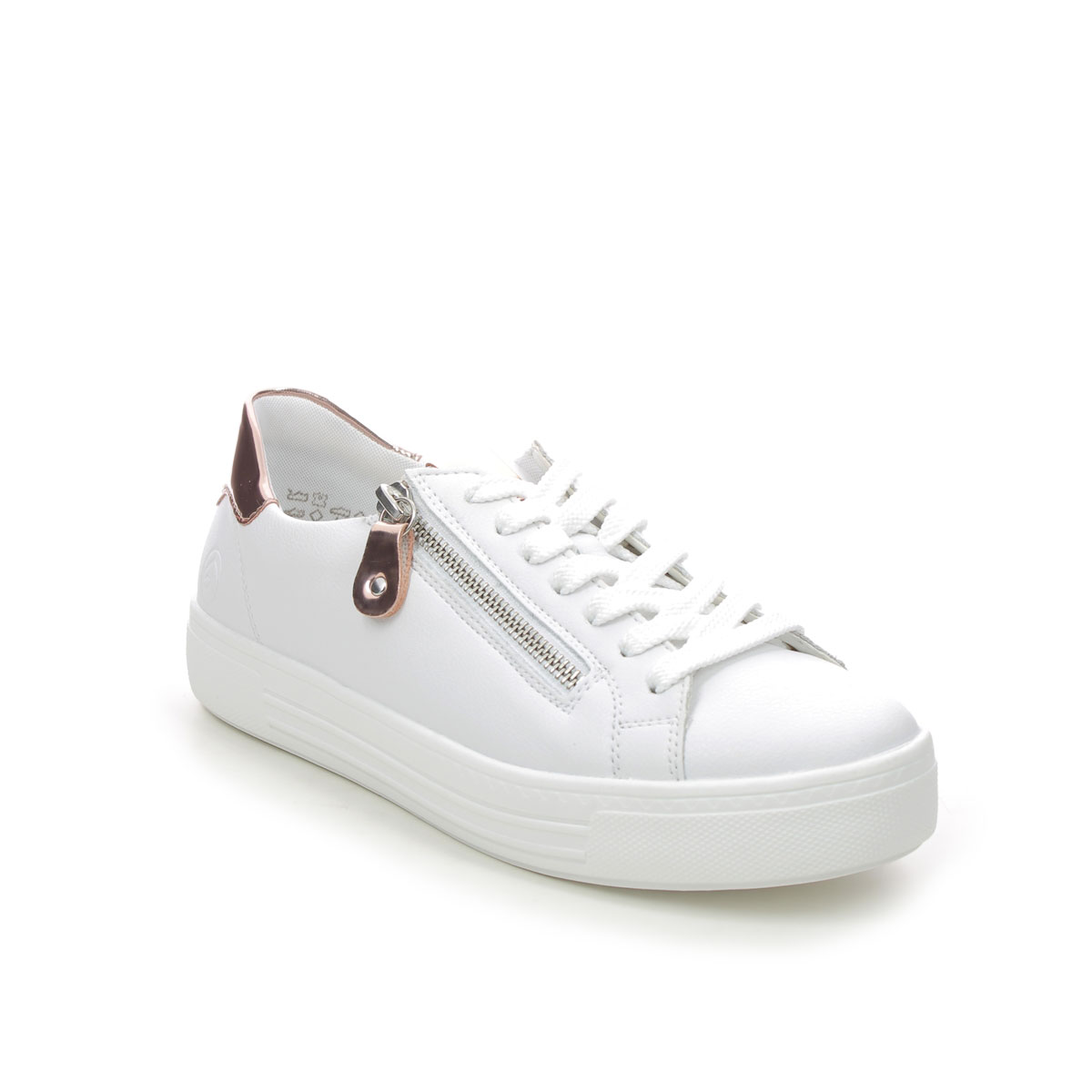 Remonte Altozip White Rose Gold Womens Trainers D0903-81 In Size 42 In Plain White Rose Gold