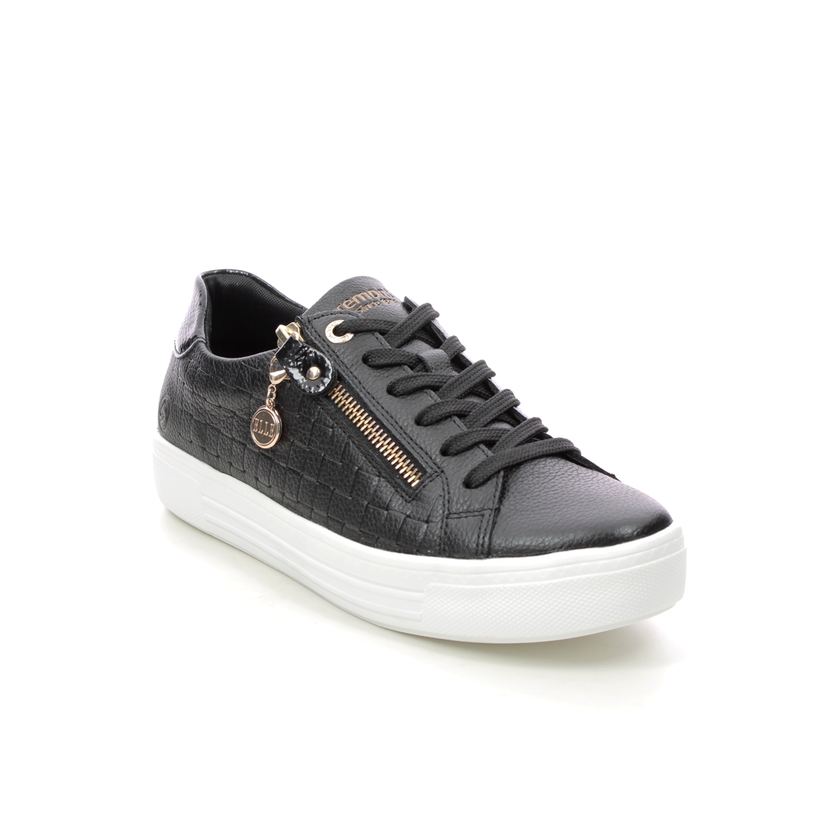 Remonte Altozip Elle Black Leather Womens Trainers D0916-00 In Size 38 In Plain Black Leather