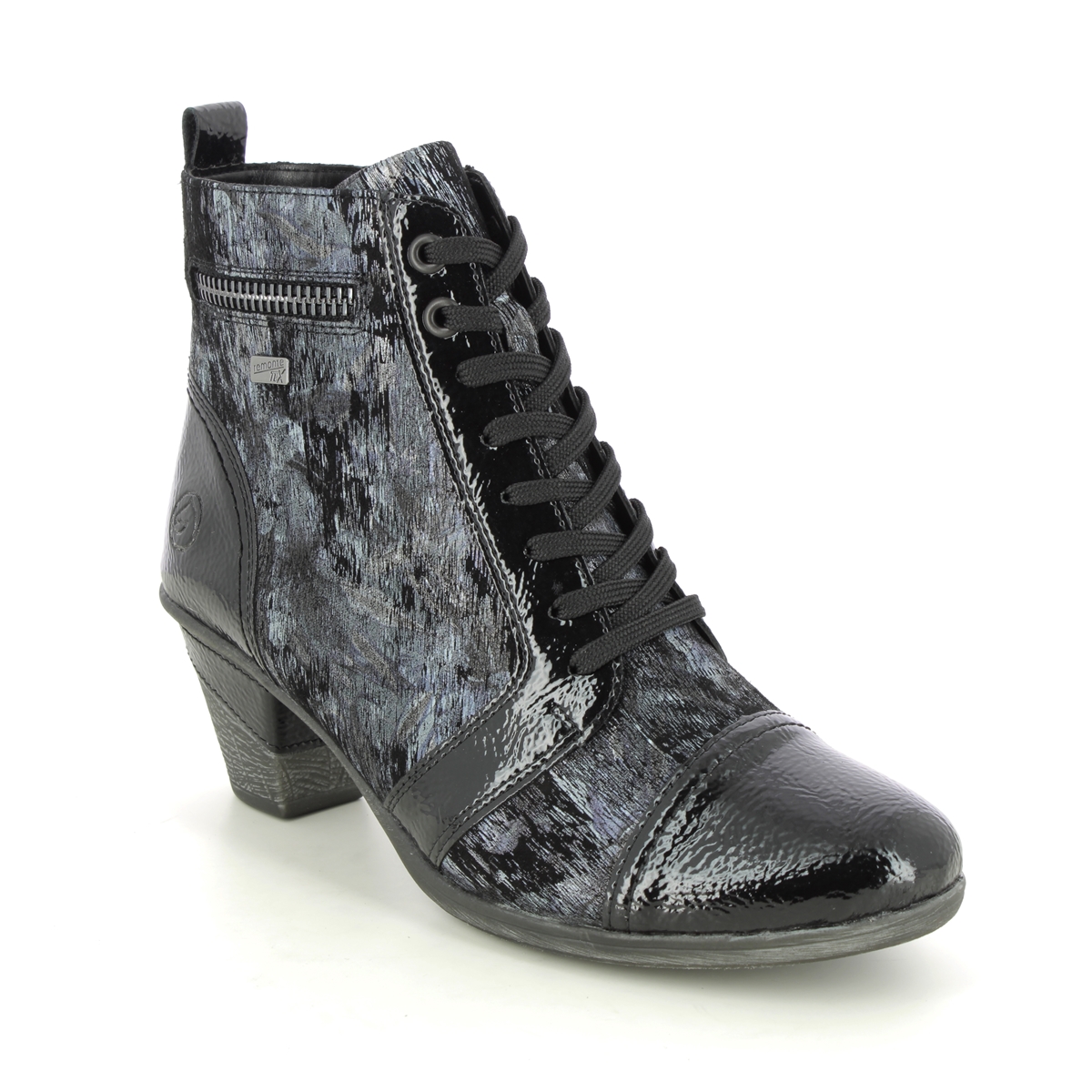 Remonte Anni   Lace Tex Black Patent Womens Heeled Boots D8797-14 In Size 39 In Plain Black Patent