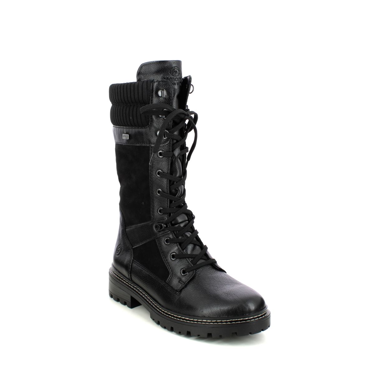 Remonte D0B76-01 Astra Lace Tex Black leather Womens Mid Calf Boots in a Plain Leather in Size 39