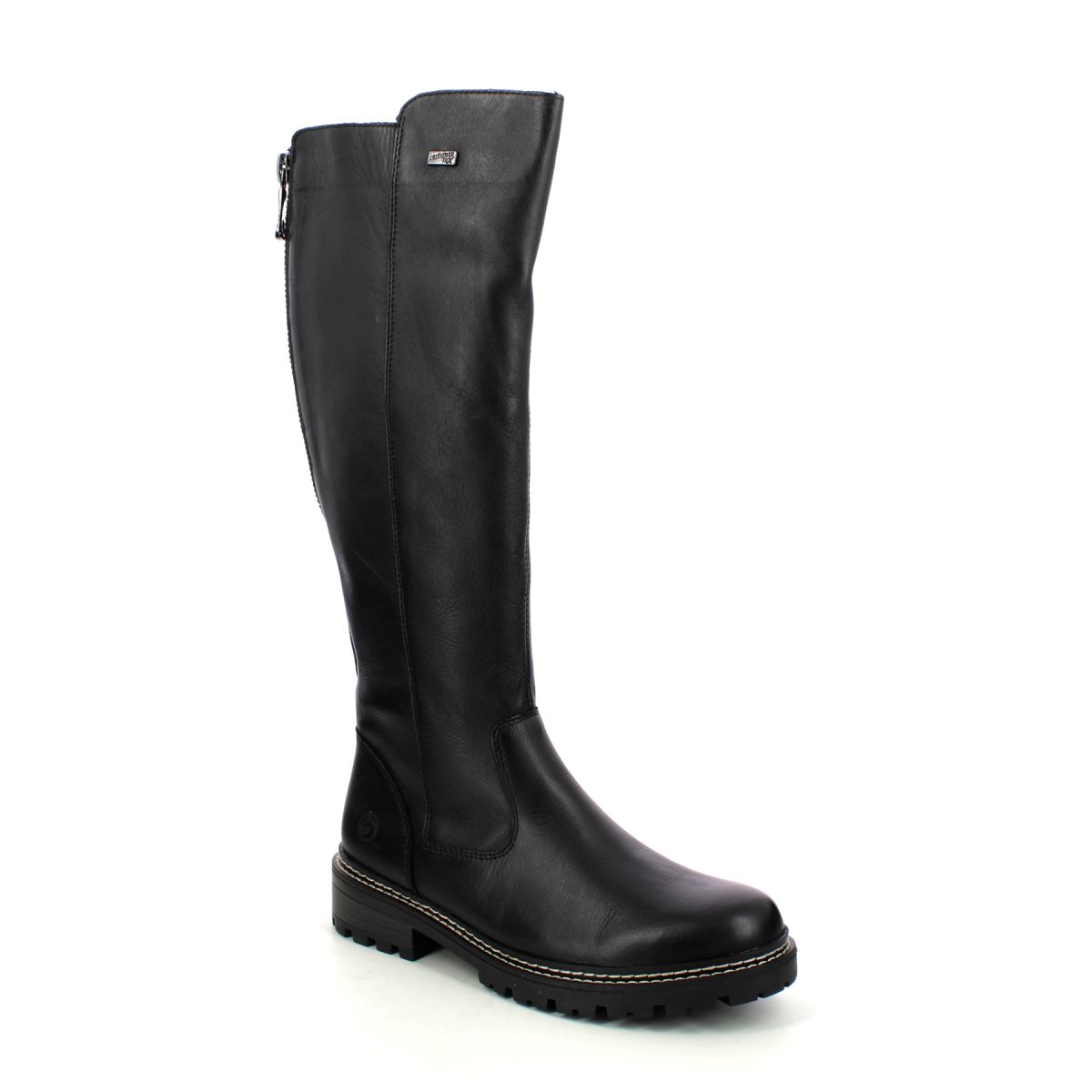 Remonte Astralong Tex Black Leather Womens Knee-High Boots D0B72-01 In Size 40 In Plain Black Leather