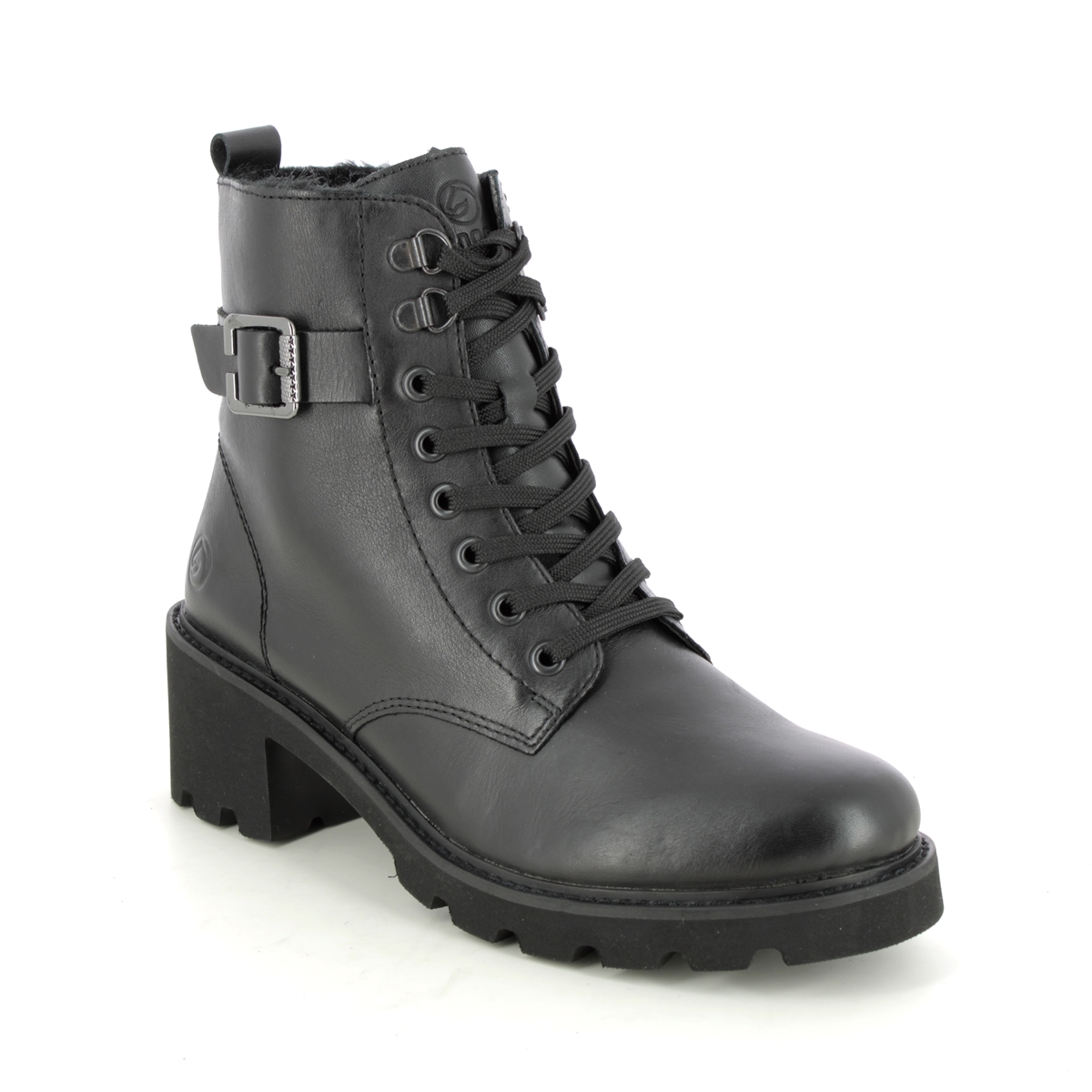 Remonte D0A74-01 Bodola Black leather Womens Lace Up Boots in a Plain Leather in Size 37