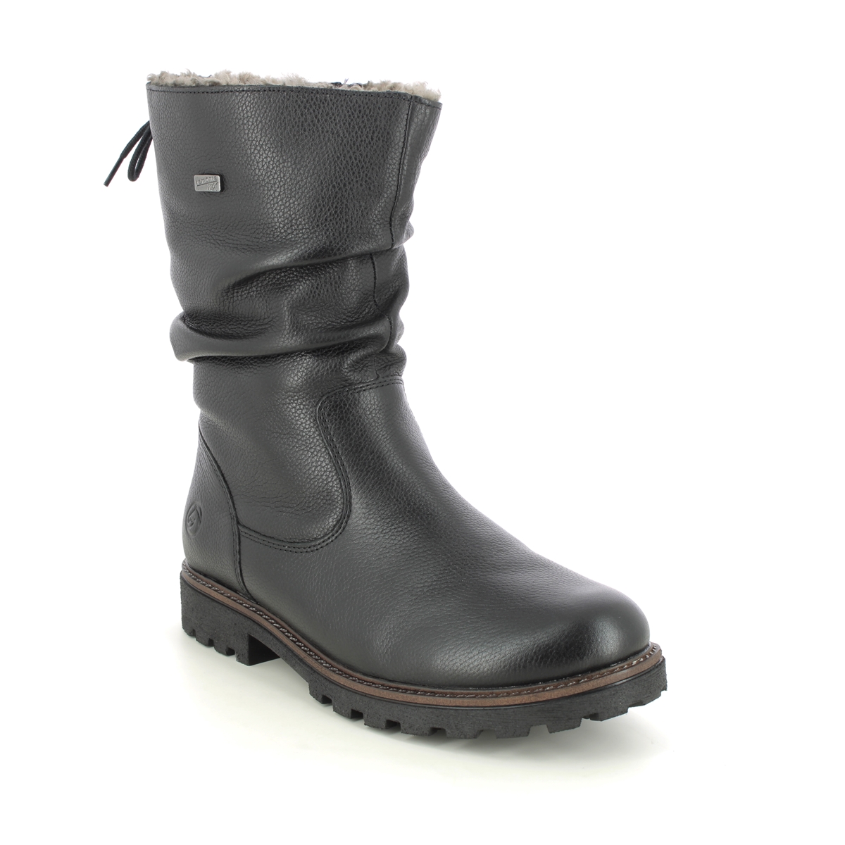 Remonte Brand Tex Sheep Black Leather Womens Mid Calf Boots D8477-01 In Size 39 In Plain Black Leather