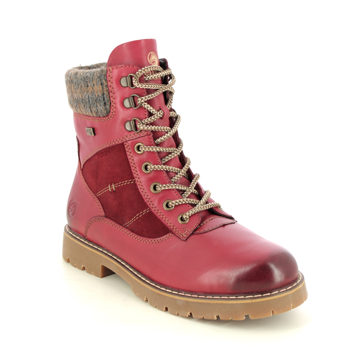 Remonte Castle Grip Tex Red Leather Womens Lace Up Boots D9378-35 In Size 39 In Plain Red Leather