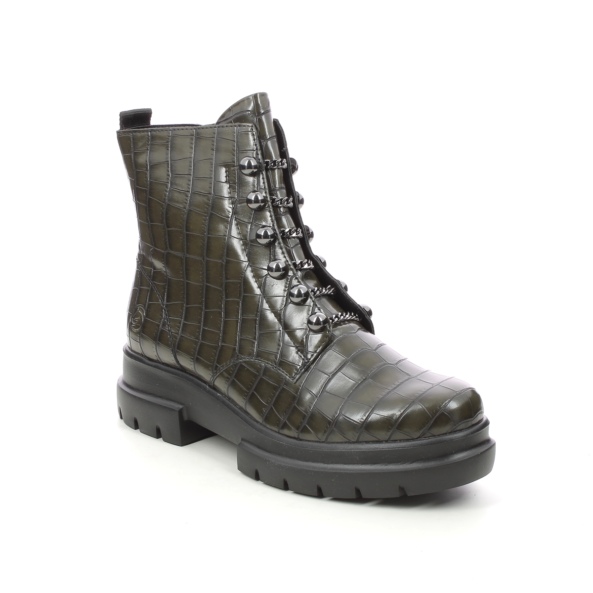 Remonte Chunky Green Croc Womens Biker Boots D8977-54 In Size 41 In Plain Green Croc Effect