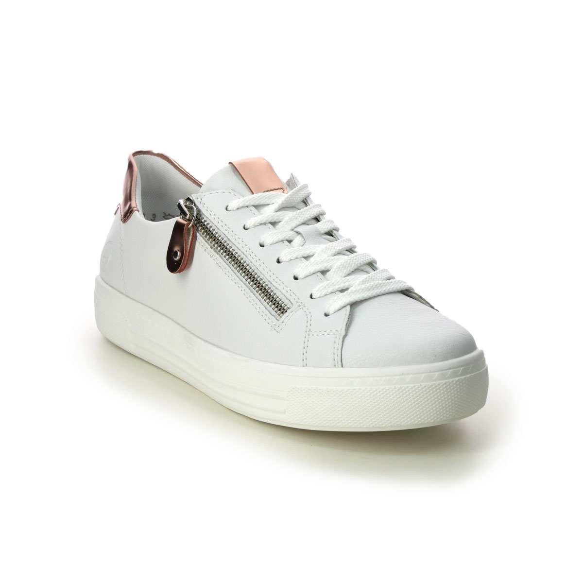 Remonte D0903-81 Altozip White Rose gold Womens trainers in a Plain Leather in Size 36
