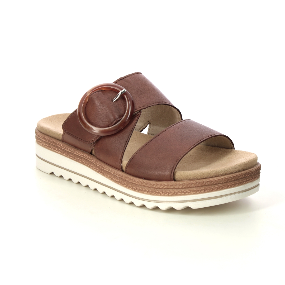 Remonte D0Q51-24 Bily Flat Slide Tan Leather Womens Slide Sandals in a Plain Leather in Size 41