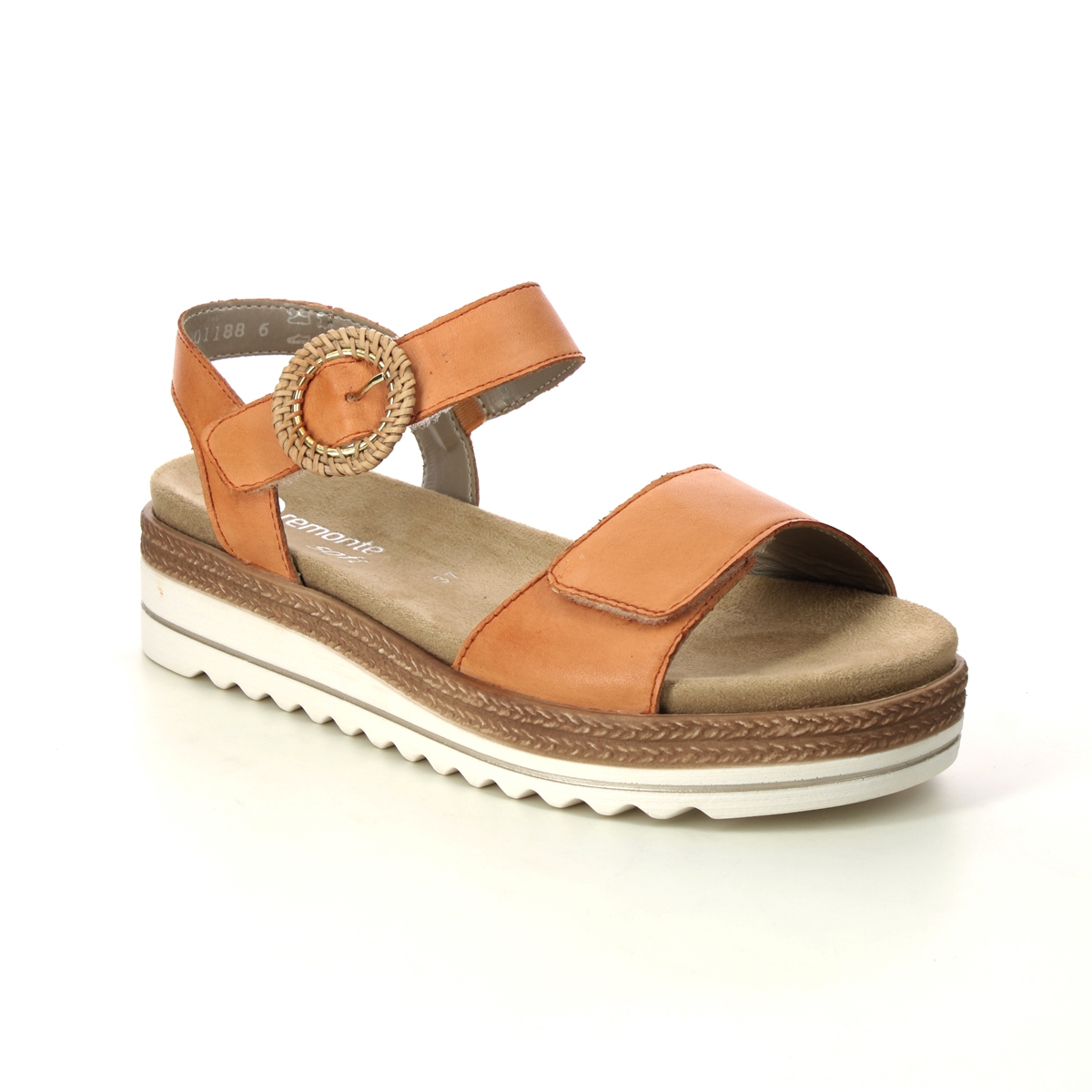 Remonte D0Q52-38 Bily  Flatform Orange Leather Womens Wedge Sandals in a Plain Leather in Size 36