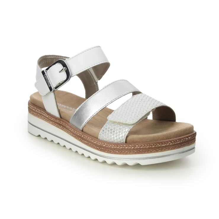 Remonte D0Q55-90 Bily 3 Strap White Silver Womens Wedge Sandals in a Plain Man-made in Size 39
