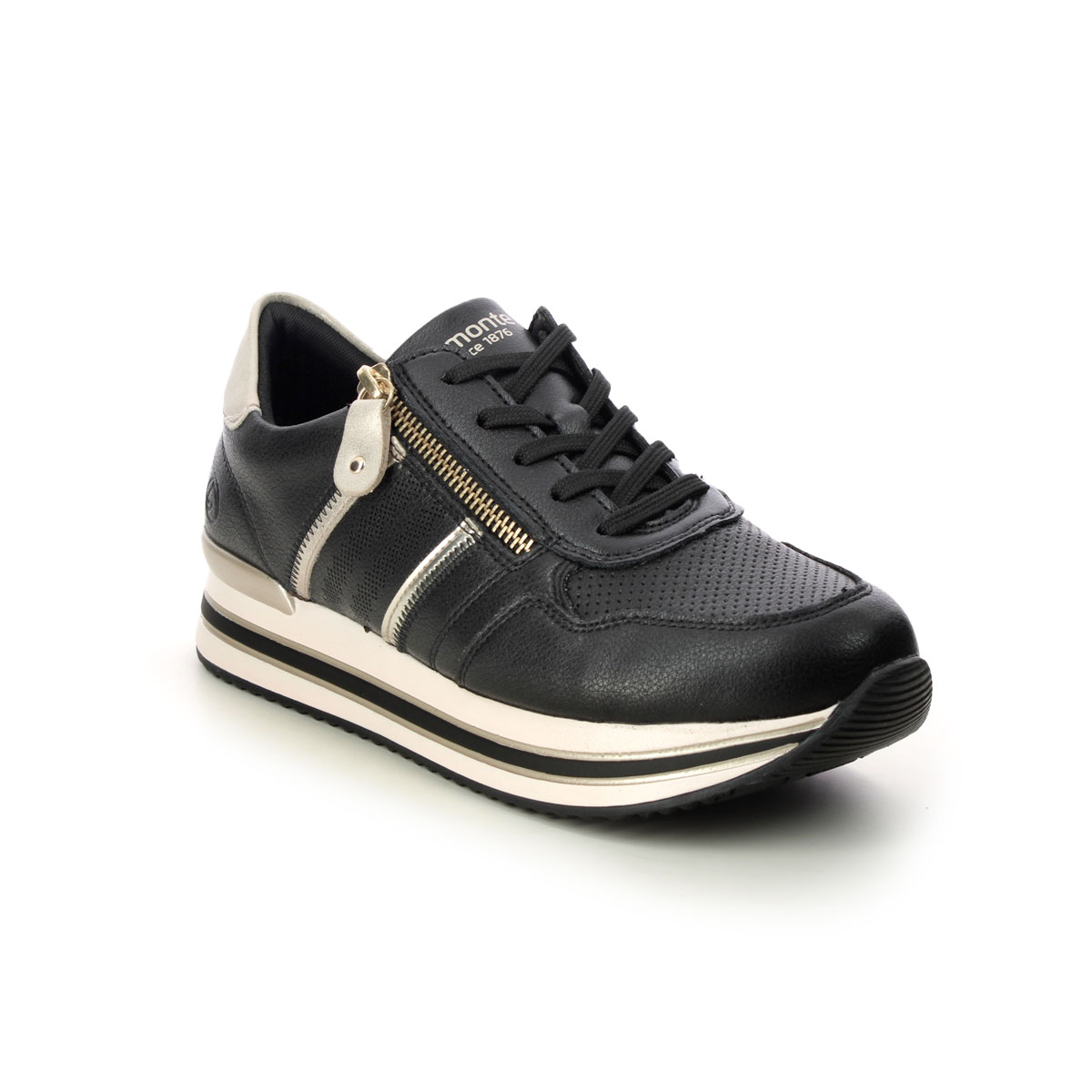 Remonte D1318-01 Range Zip Elle Black gold Womens trainers in a Plain Leather in Size 38