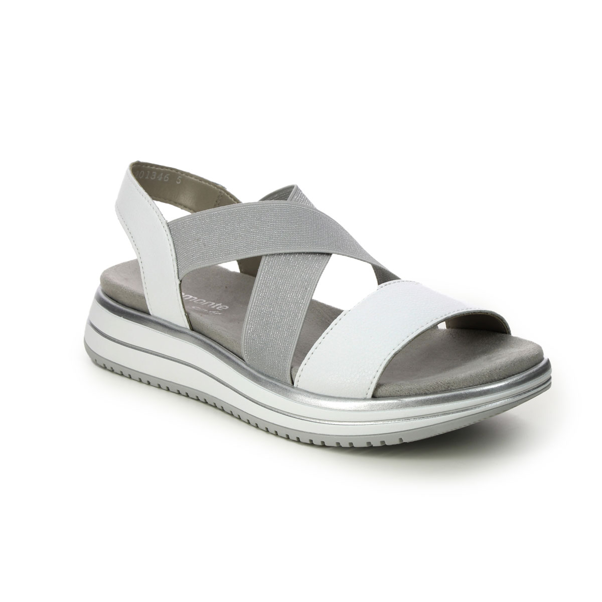 Remonte D1J50-80 Leniella Cross White Silver Womens Comfortable Sandals in a Plain Leather and Man-made in Size 36
