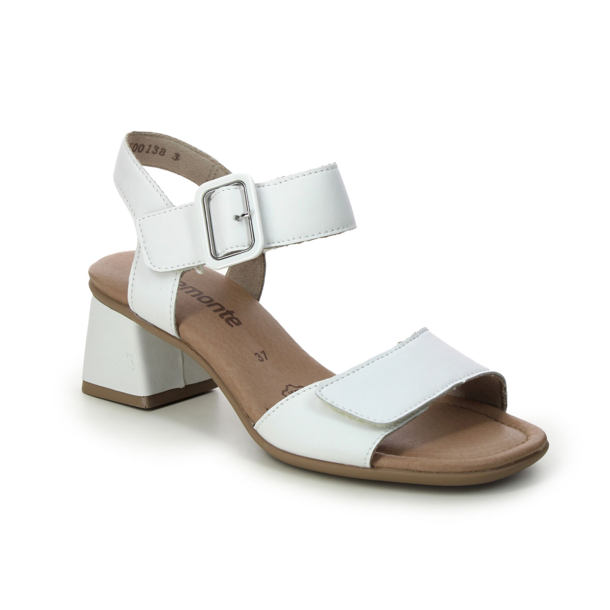 Remonte D1K51-80 Kooky Flared WHITE LEATHER Womens Heeled Sandals in a Plain Leather in Size 40