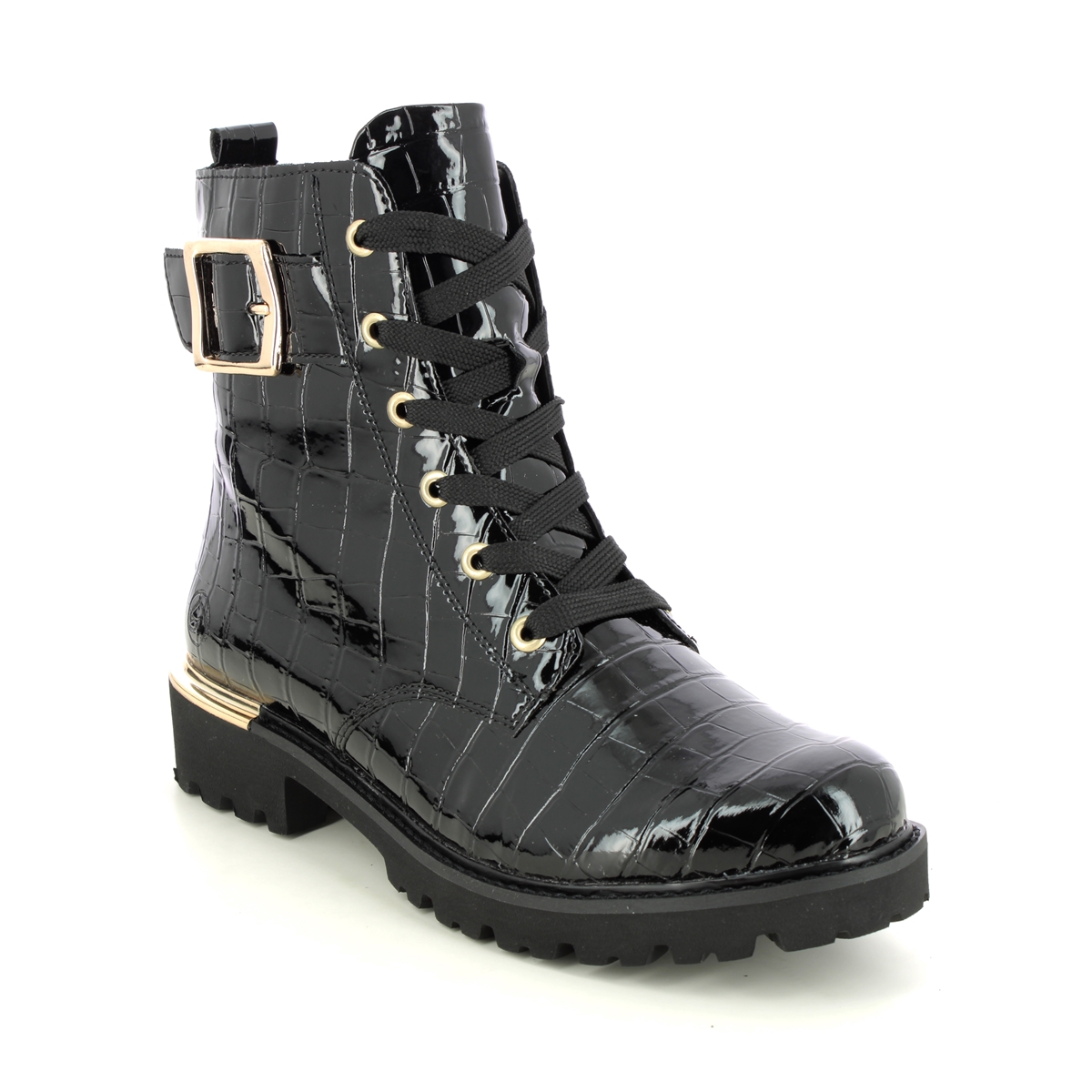 Remonte Doclacro Black Croc Womens Biker Boots D8683-02 In Size 41 In Plain Black Croc Effect