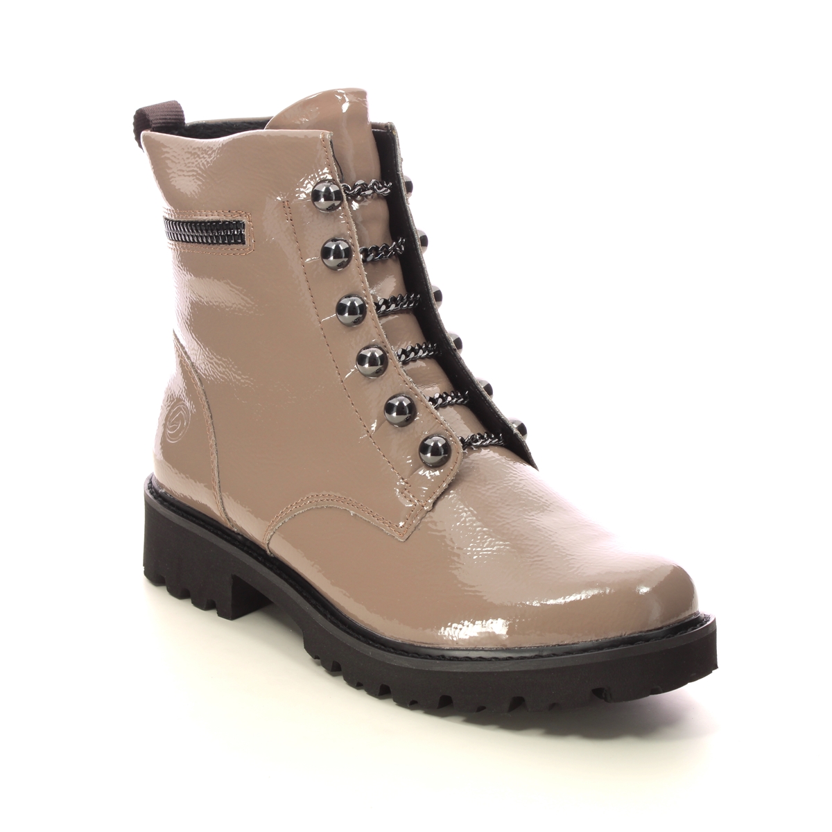 Remonte Docland Taupe Patent Womens Biker Boots D8670-20 In Size 36 In Plain Taupe Patent