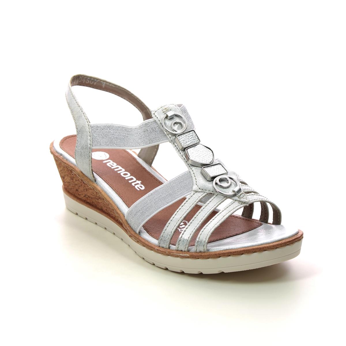 Remonte R6264-80 Hyfawn Silver Womens Wedge Sandals in a Plain Leather and Man-made in Size 42