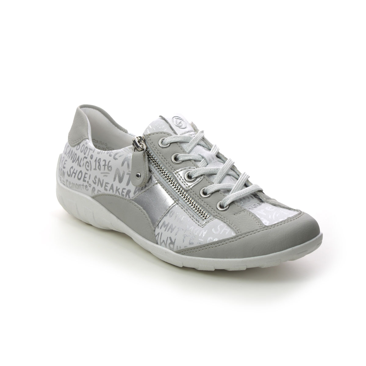 Remonte Livtext 21 Light Grey Leather Womens Lacing Shoes R3403-80 In Size 40 In Plain Light Grey Leather