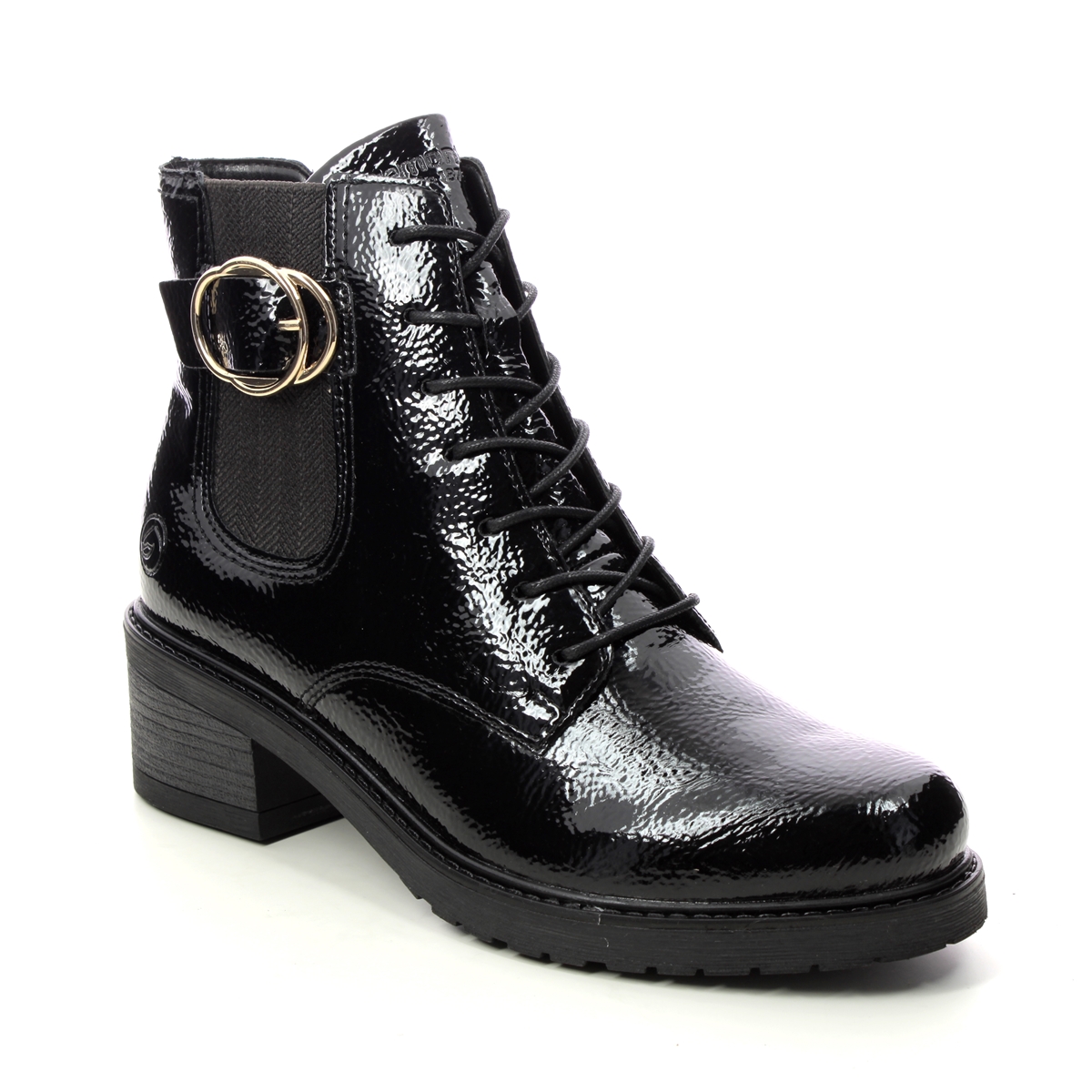 Remonte Menarem Buck Black Patent Womens Lace Up Boots D1A72-01 In Size 38 In Plain Black Patent