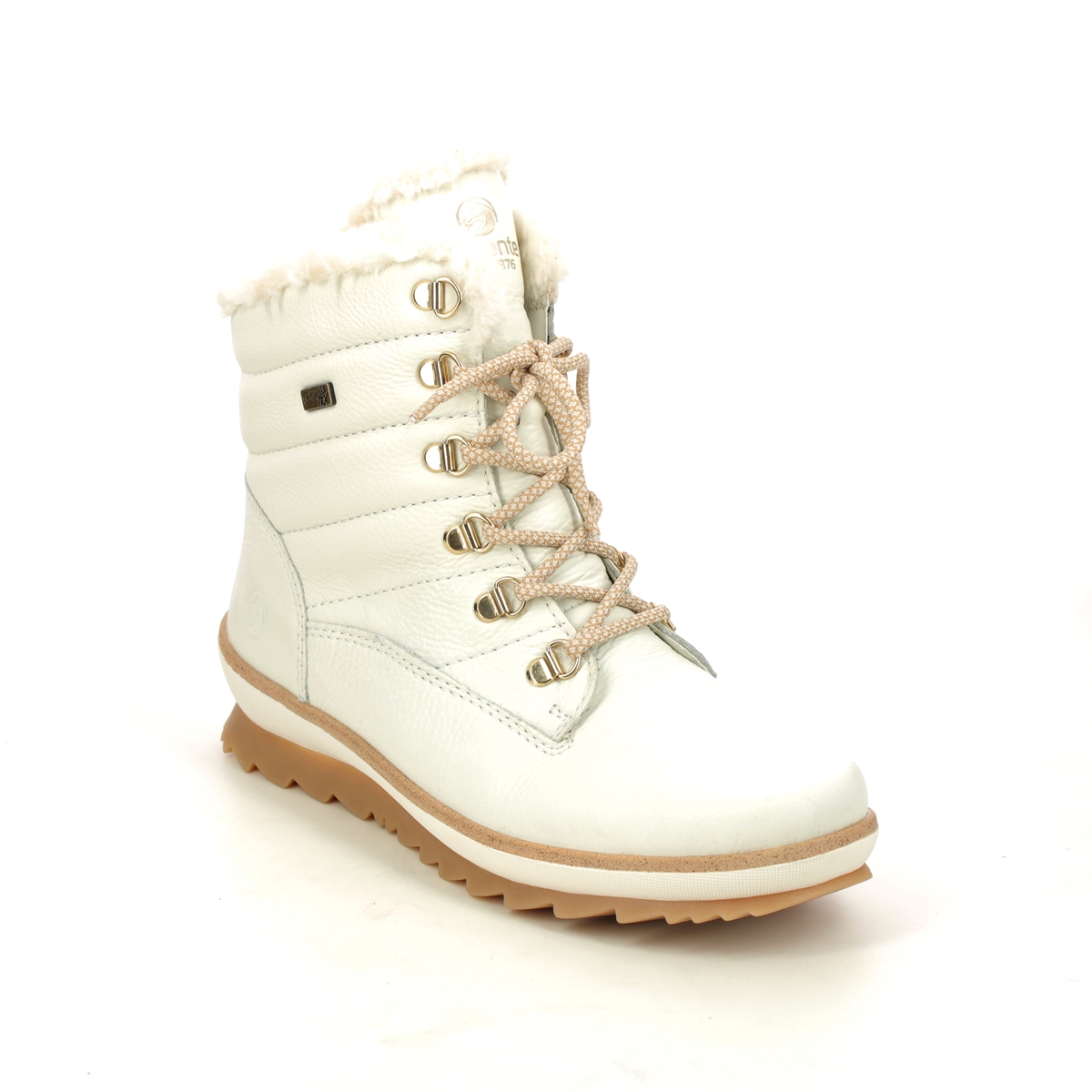 Remonte R8480-80 Novara Fur Tex White Leather Womens Lace Up Boots in a Plain Leather in Size 36