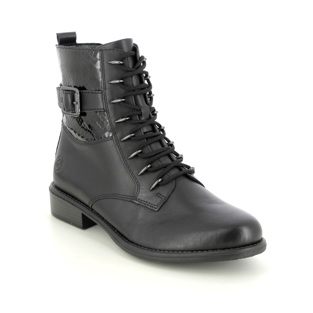 Remonte Peechlace Black Leather Womens Lace Up Boots D0F72-01 In Size 38 In Plain Black Leather