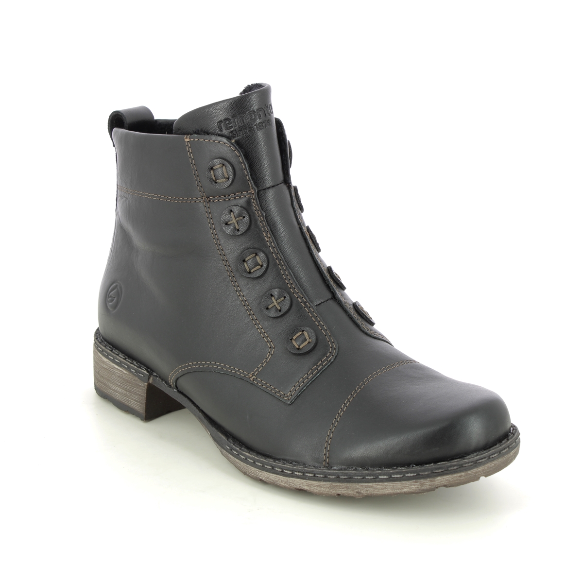 Remonte Peesibut Black Leather Womens Ankle Boots D4392-01 In Size 37 In Plain Black Leather